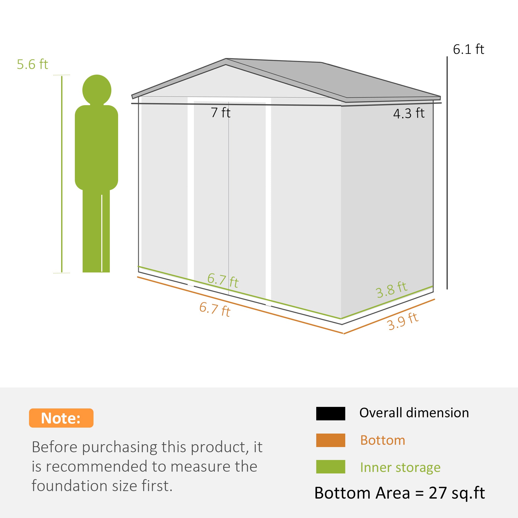 7x4 Garden Shed, Storage Shed with 4 Vents & 2 Sliding Doors, Garden Tool House for Backyard, Patio, Garage, Lawn,White - White - Image 3