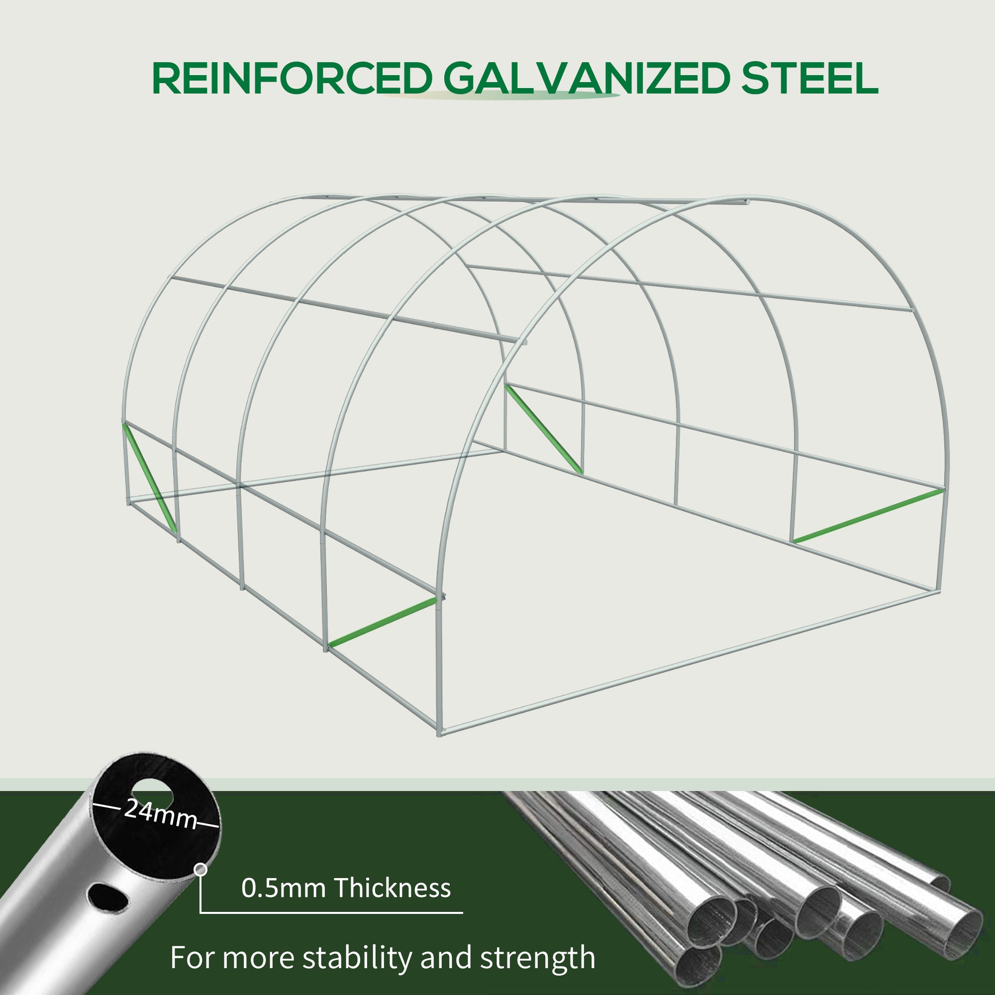 20' x 10' x 7' Walk-In Tunnel Greenhouse with Zippered Door & 8 Mesh Windows, Large Garden Green House Kit, Galvanized Steel Frame, Green - Green - Image 8