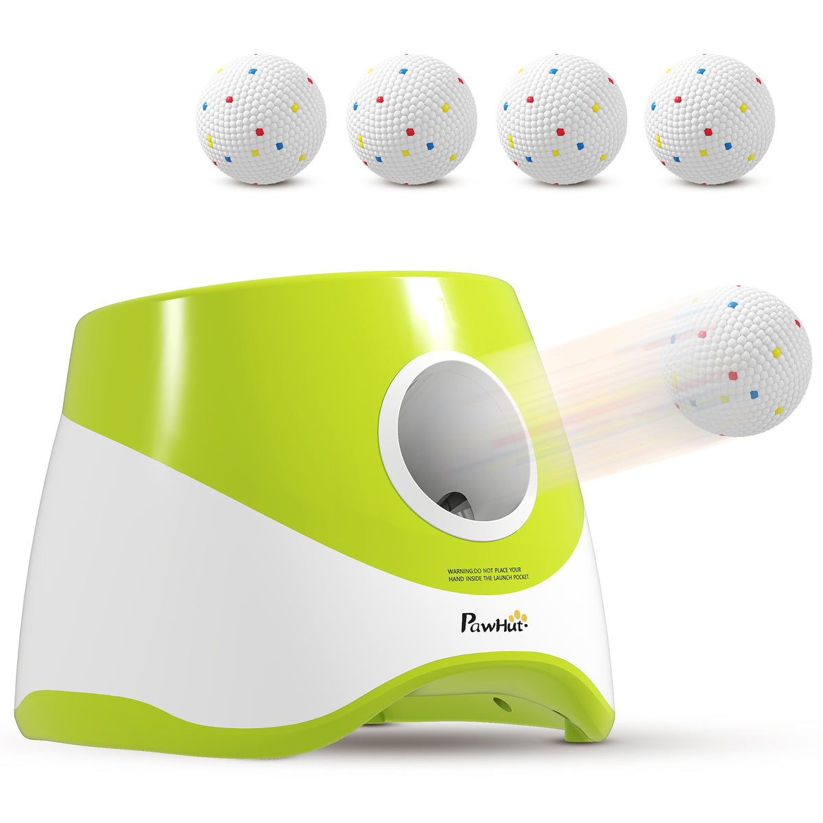 Automatic Dog Ball Launcher, Dog Ball Thrower with 5 2.3" ETPU Balls, 3 Distance Settings (20/33/46 ft) for Small Medium Pets, Green