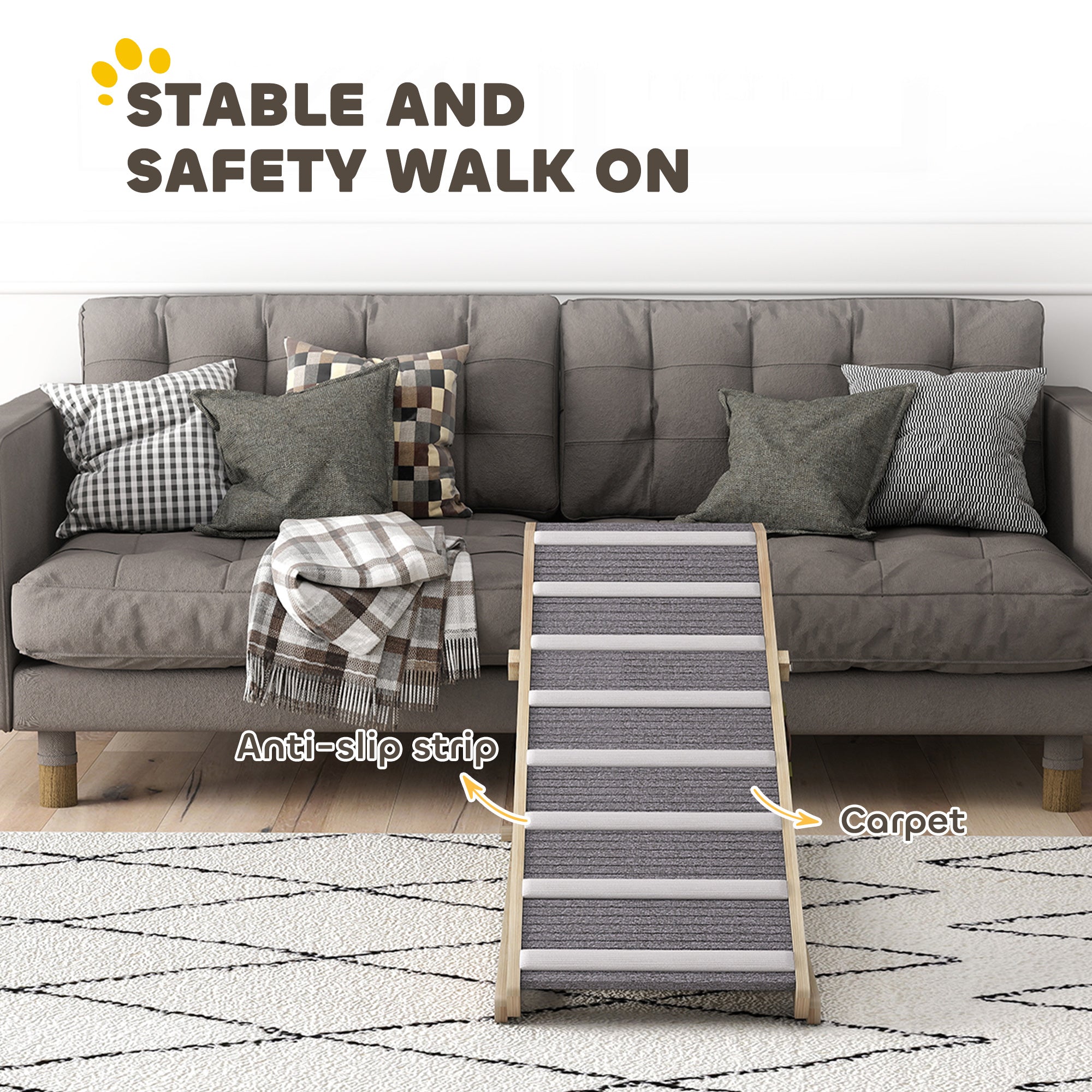 Dog Ramp for Couch, Foldable Pet Ramp for Small to Large Dog, 4 Adjustable Height from 16" to 23.5" - Natural wood finish - Image 5