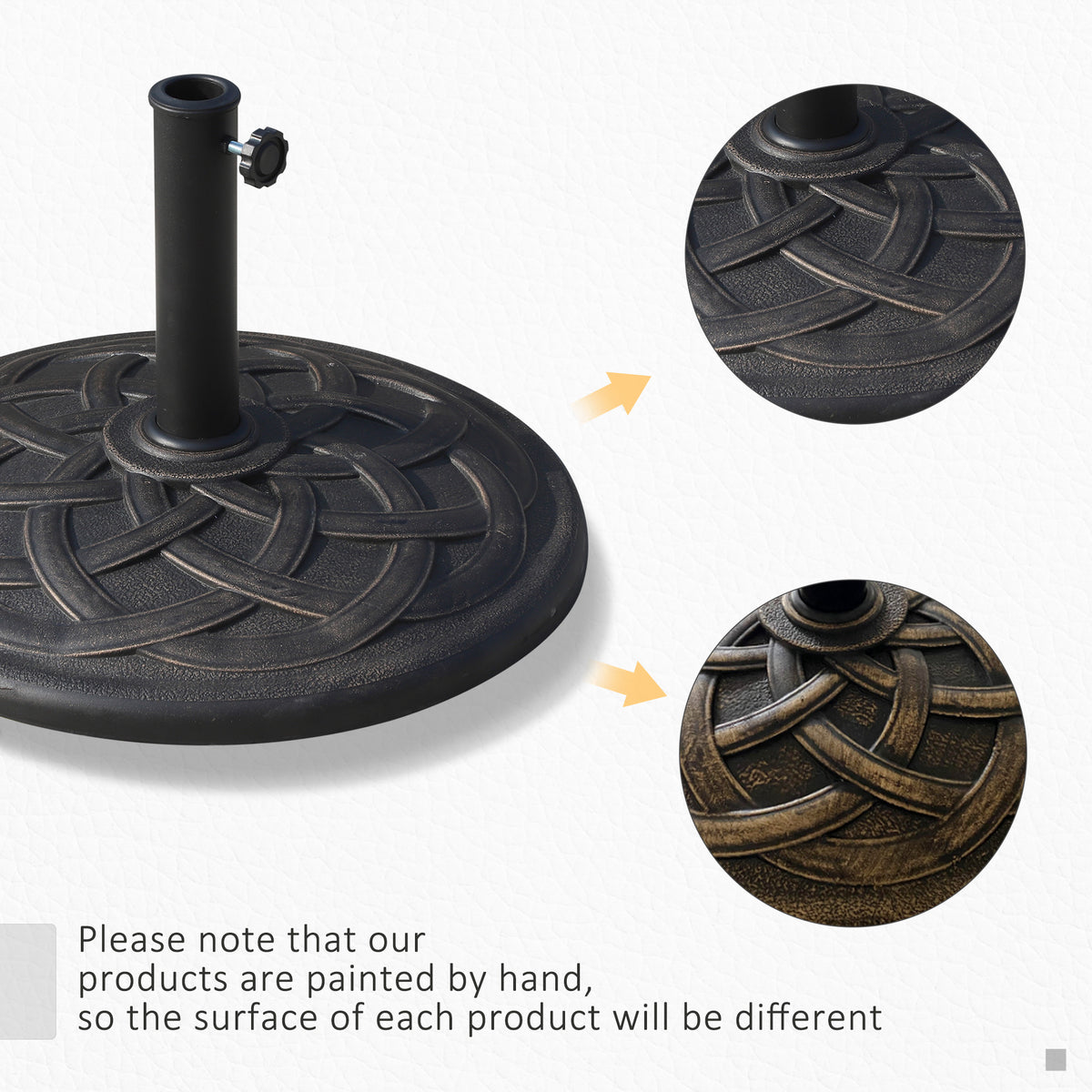 22" 42 lbs Round Resin Umbrella Base Stand Market Parasol Holder with Beautiful Decorative Pattern & Easy Setup, for Φ1.5", Φ1.89" Pole, for Lawn, Deck, Backyard, Garden, Bronze
