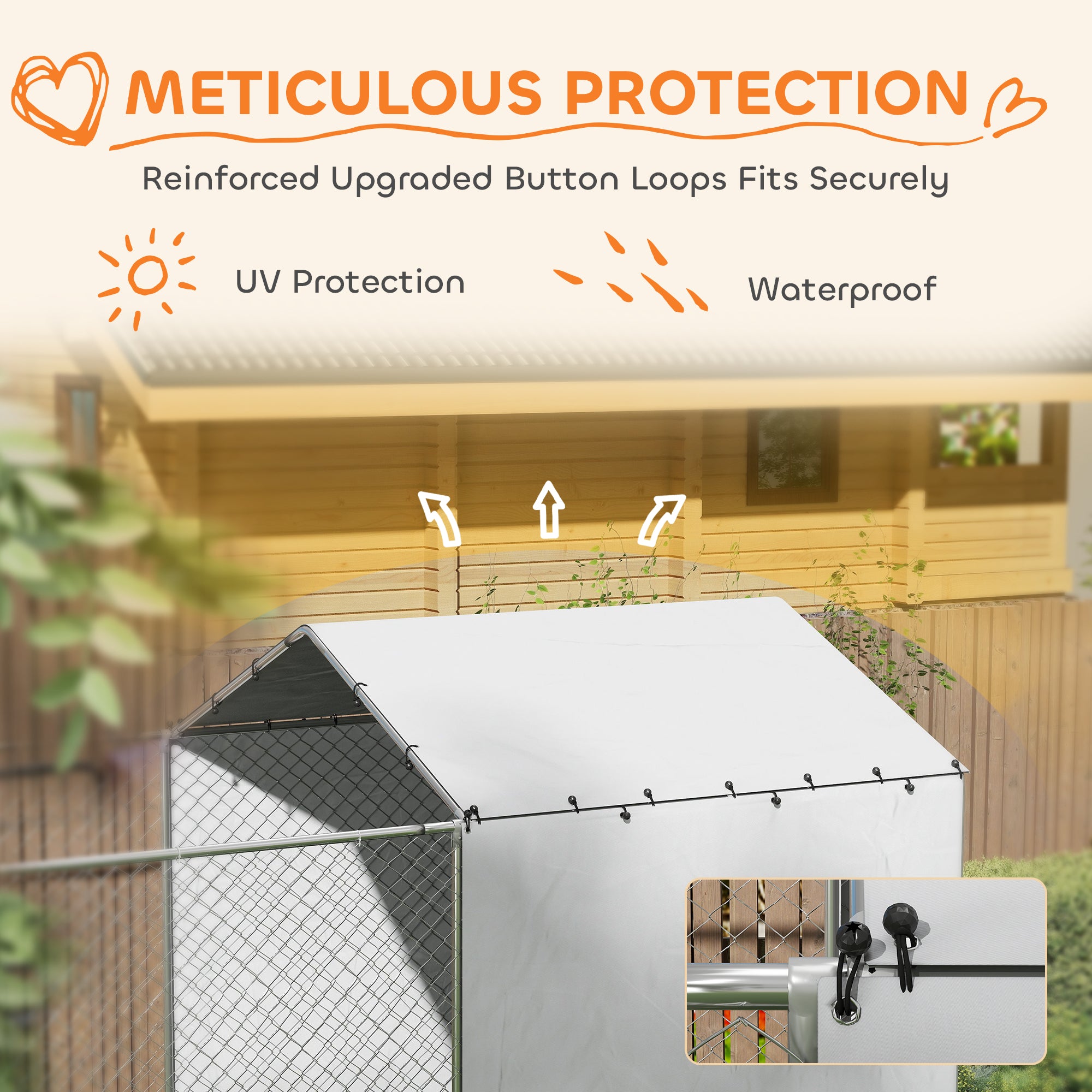 Galvanized Chain Link Large Outdoor Dog Kennel with Waterproof & UV-Resistant Cover, for M&L Dogs, 19.7' x 7.5' x 7.5' - Silver - Image 6