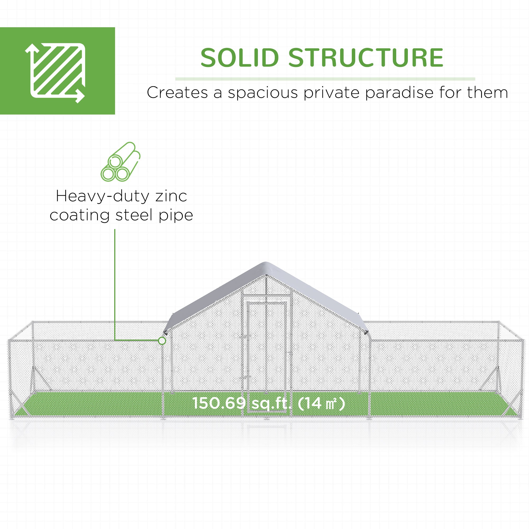23' x 6.6' Large Chicken Coop with Weather-Resistant Cover for 12-14 Chickens, Silver - Silver - Image 4