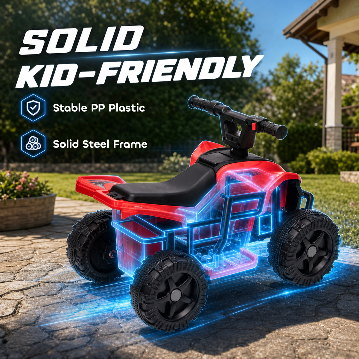 Kids ATV, 6V Battery Powered Kids Quad with 4 Wheeler, Handlebar Button Control, Max 1.2MPH, Max 55lbs Load, Red