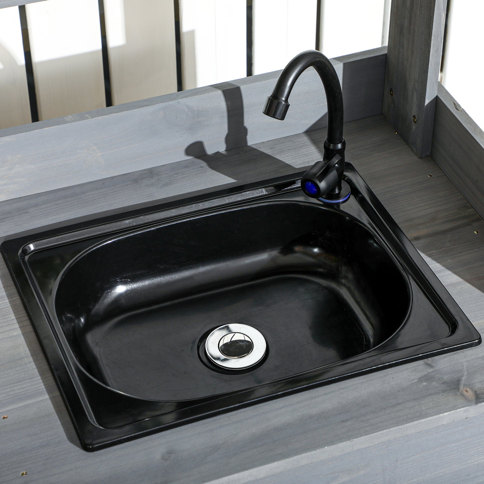 Potting Bench Table, Outdoor Garden Table Wooden Work Station with Removable Sink, Faucet, Drawer, Shelves, Hooks, Gray - Gray - Image 8