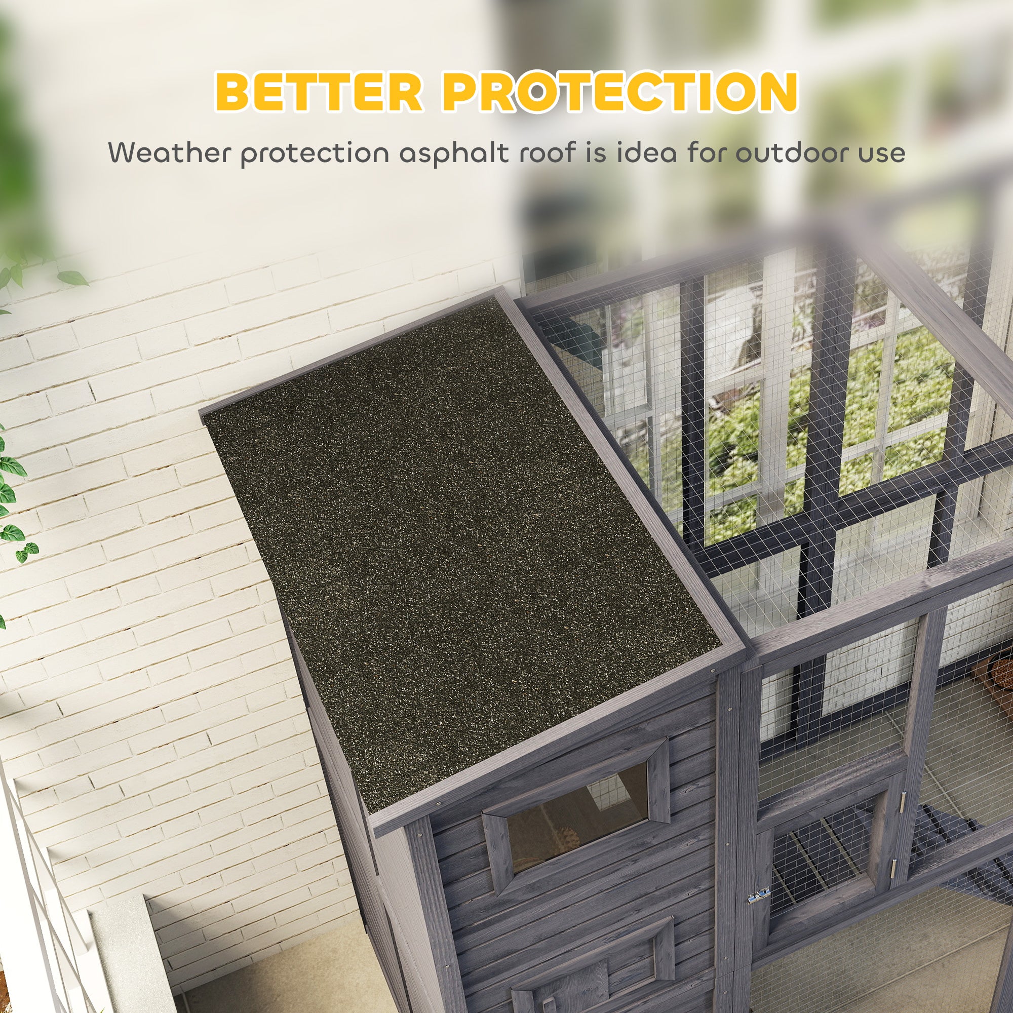 Wooden Outdoor Catio with Platforms, Asphalt Roof, Ramps, Gray - Gray - Image 6
