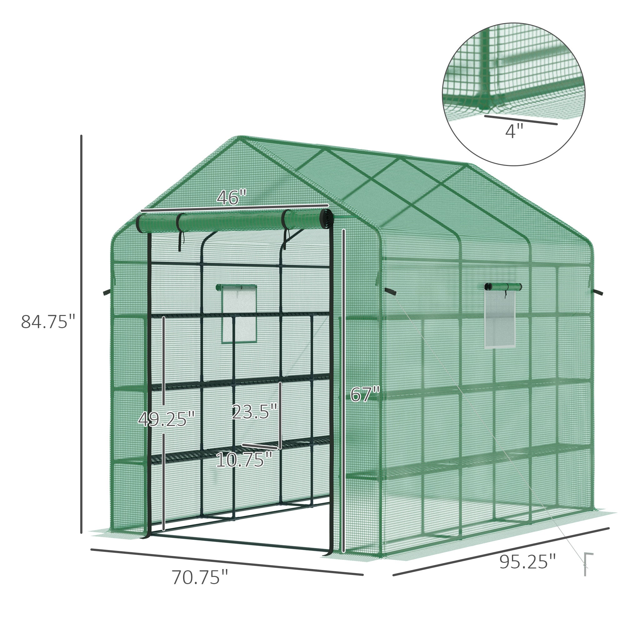 8' x 6' x 7' Temporary Greenhouse for Growing Flowers with Mesh Door & Windows Green - Green - Image 3
