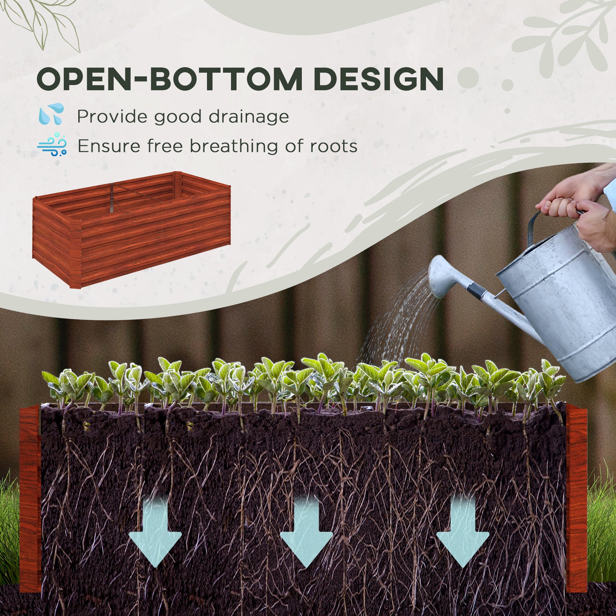 Galvanized Raised Garden Bed, Steel Outdoor Planters with Reinforced Rods, 71" x 36" x 23", Dark Brown - Dark Brown - Image 4