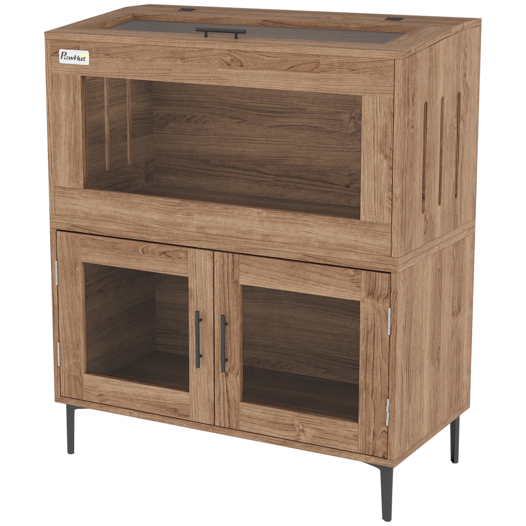 30 Gallon Stackable Reptile Tank w/ Storage Cabinet, Top Opening, for Bearded Dragon, Lizard, Snake, Hamster - Brown