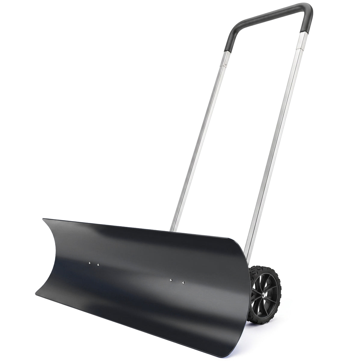 37-Inch Extra Wide Snow Shovel with Wheels, Heavy Duty Aluminum Snow Pusher with Ergonomic Adjustable Handle, Black