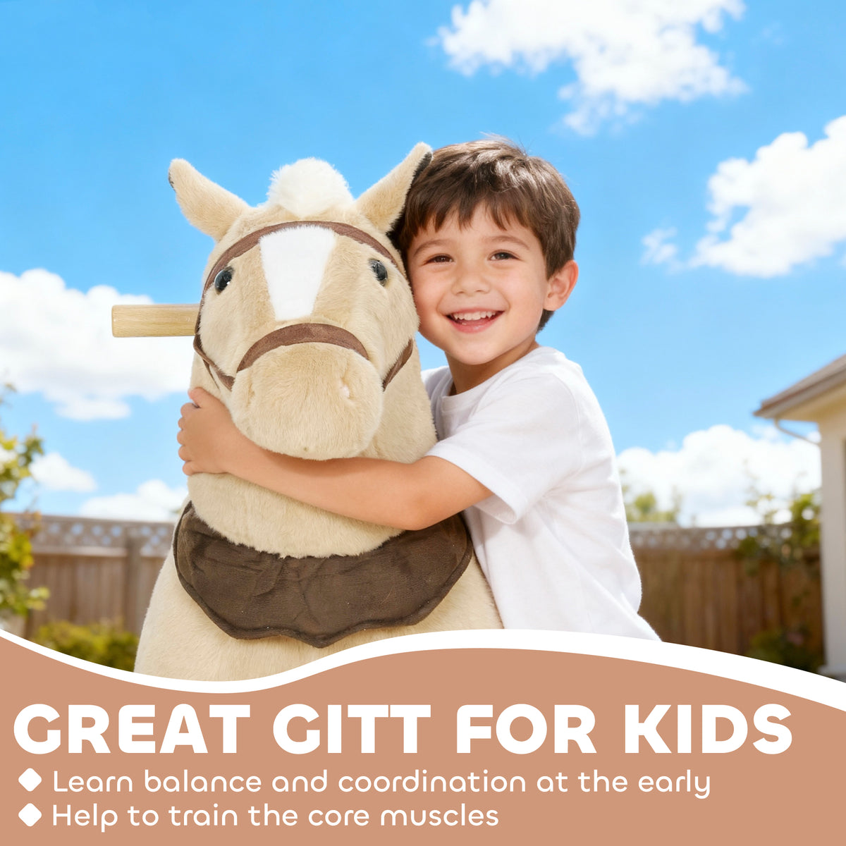 Qaba Ride on Horse, Plush Riding Pony for Ages 3-5, Walking Horse Animal with Wheels for Active Play, Brown