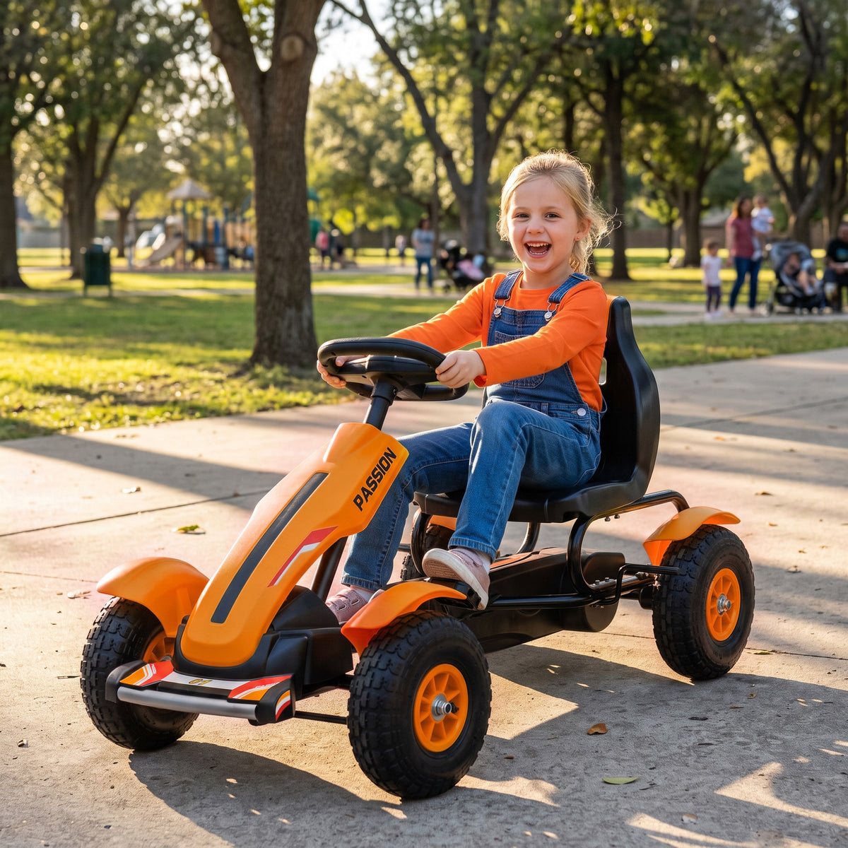 Kids Pedal Go Kart, Outdoor Ride on Toys with Adjustable Seat, Sharp Handling, Handbrake, 4 Non-Slip Rubber Wheels for Boys & Girls Aged 5-12 Years Old, Orange