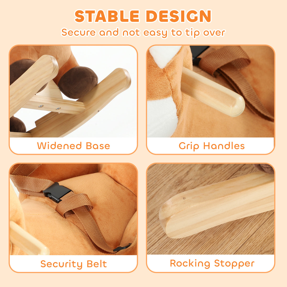 Baby Rocking Horse, Spotted Deer Rocking Horse Toy with Sounds, Seat Belt and Widened Base for Toddlers 1-3 Y, Brown