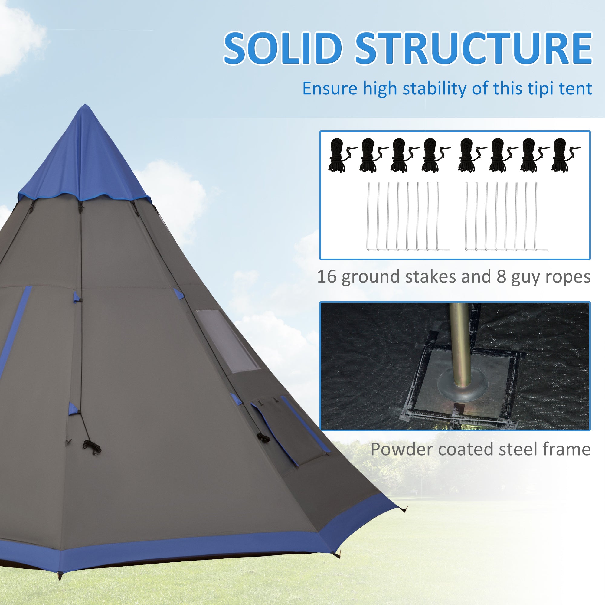 12Ft Camping Tent 6-7 Person 4 Season with 8 Mesh Windows, Outdoor Teepee Tent with Waterproof Material