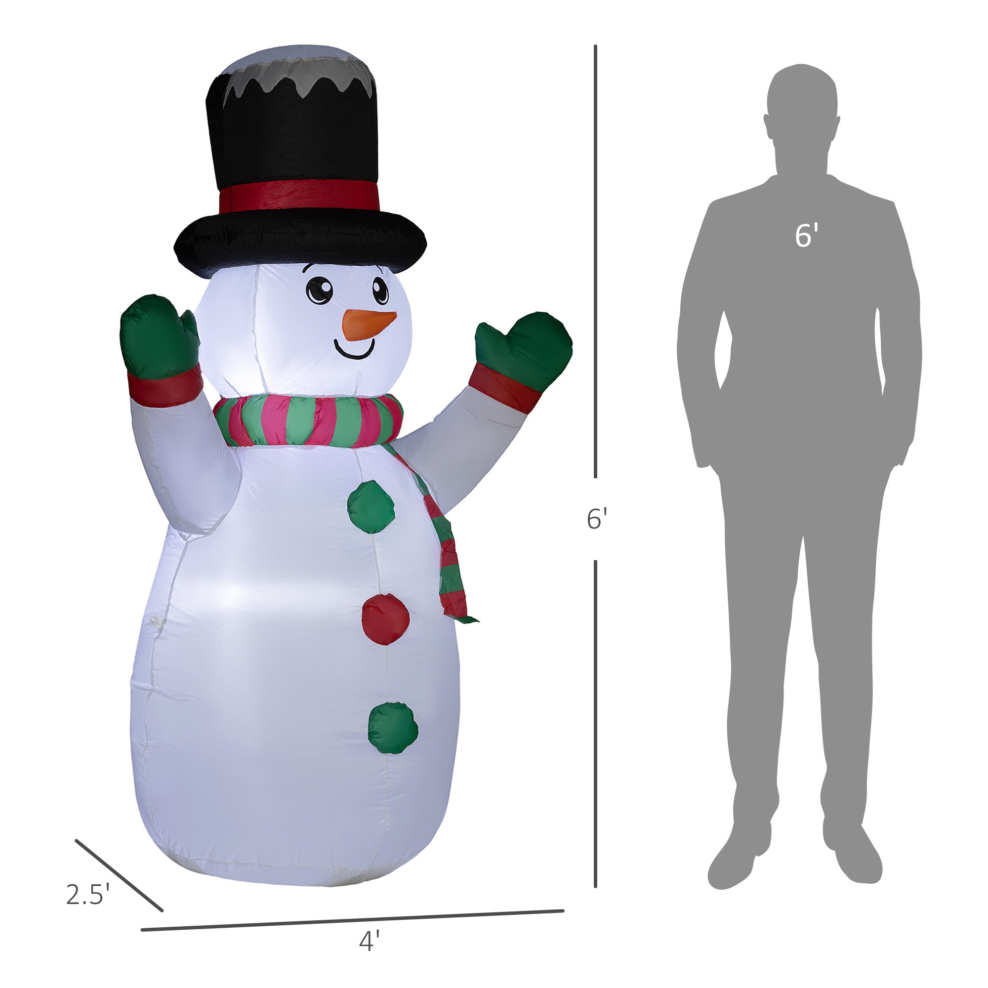 6 FT Christmas Inflatable Snowman, Xmas Blow Up Snowman with LED Lights for Indoor, Outdoor, Lawn, Garden, Party