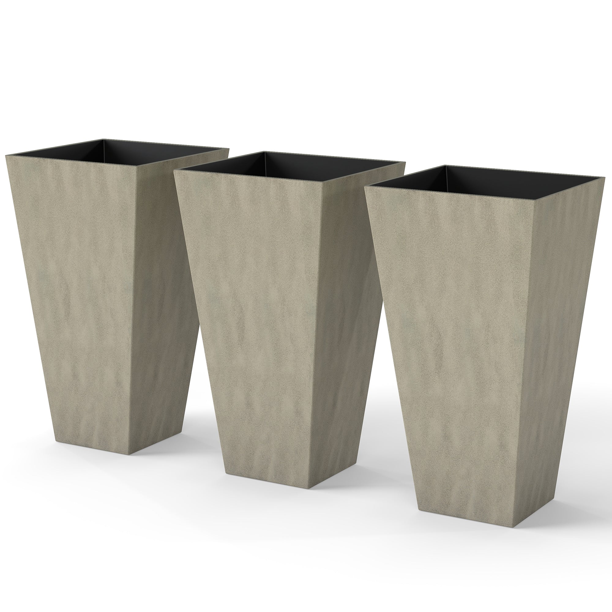Tall Planters for Outdoor Plants Set of 3, 28 In Taper Planters with Drainage Holes, Indoor Grande Plant Pots, Front Porch Decor, Grey - Grey