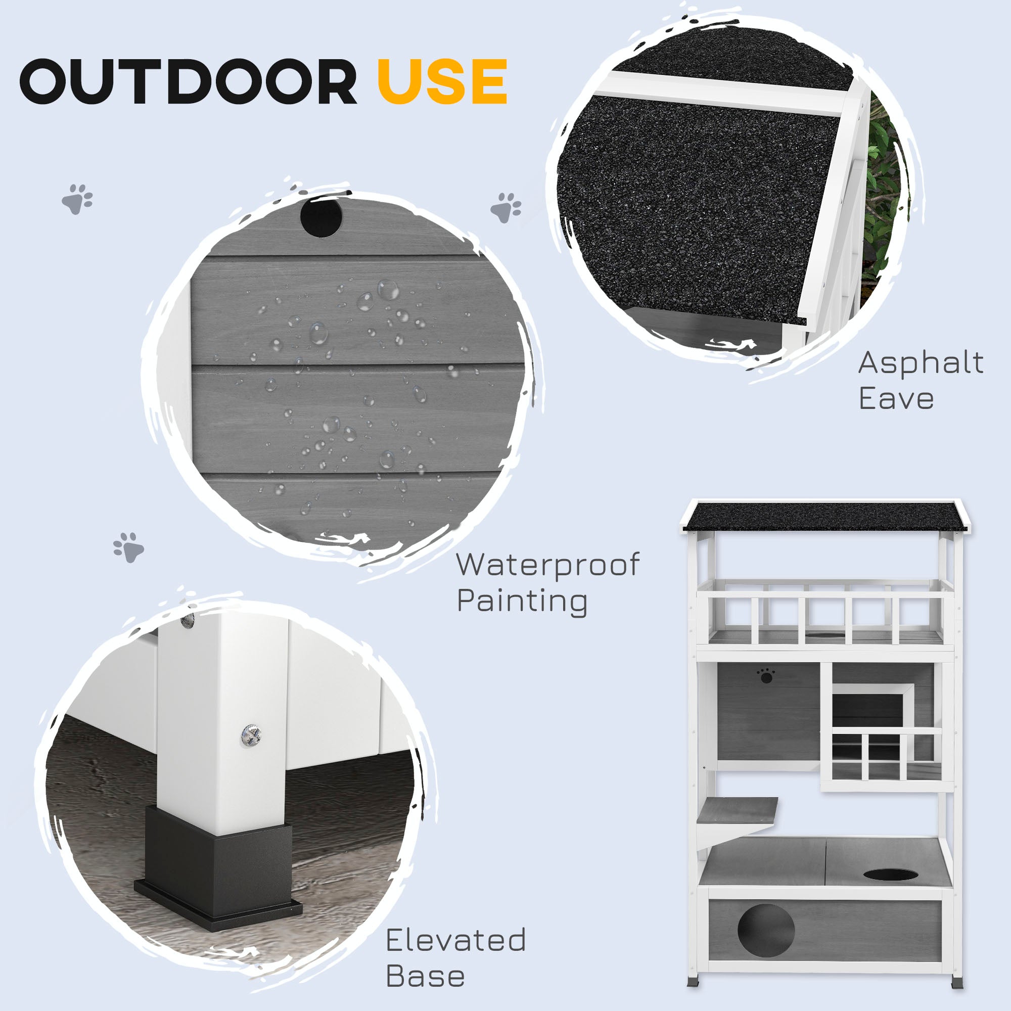 Wooden Outdoor Cat House with Asphalt Roof, Escape Doors, Condo, Jumping Platform, Light Gray - Light Gray - Image 6