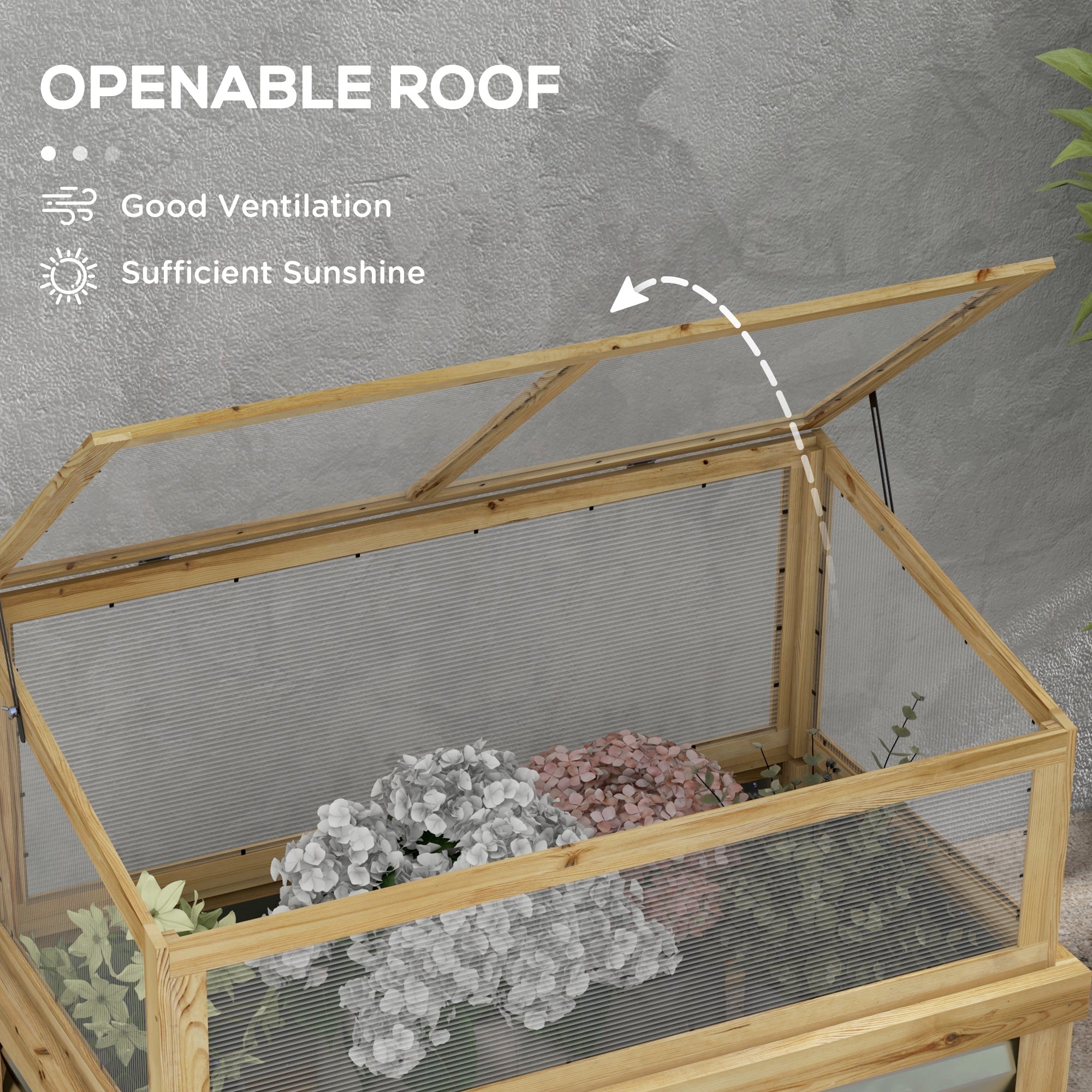Raised Garden Flower Bed Kit with Lean-to Greenhouse, Wooden Cold Frame Planter, 41" x 22.5" x 28.25", Natural - Natural Wood - Image 7
