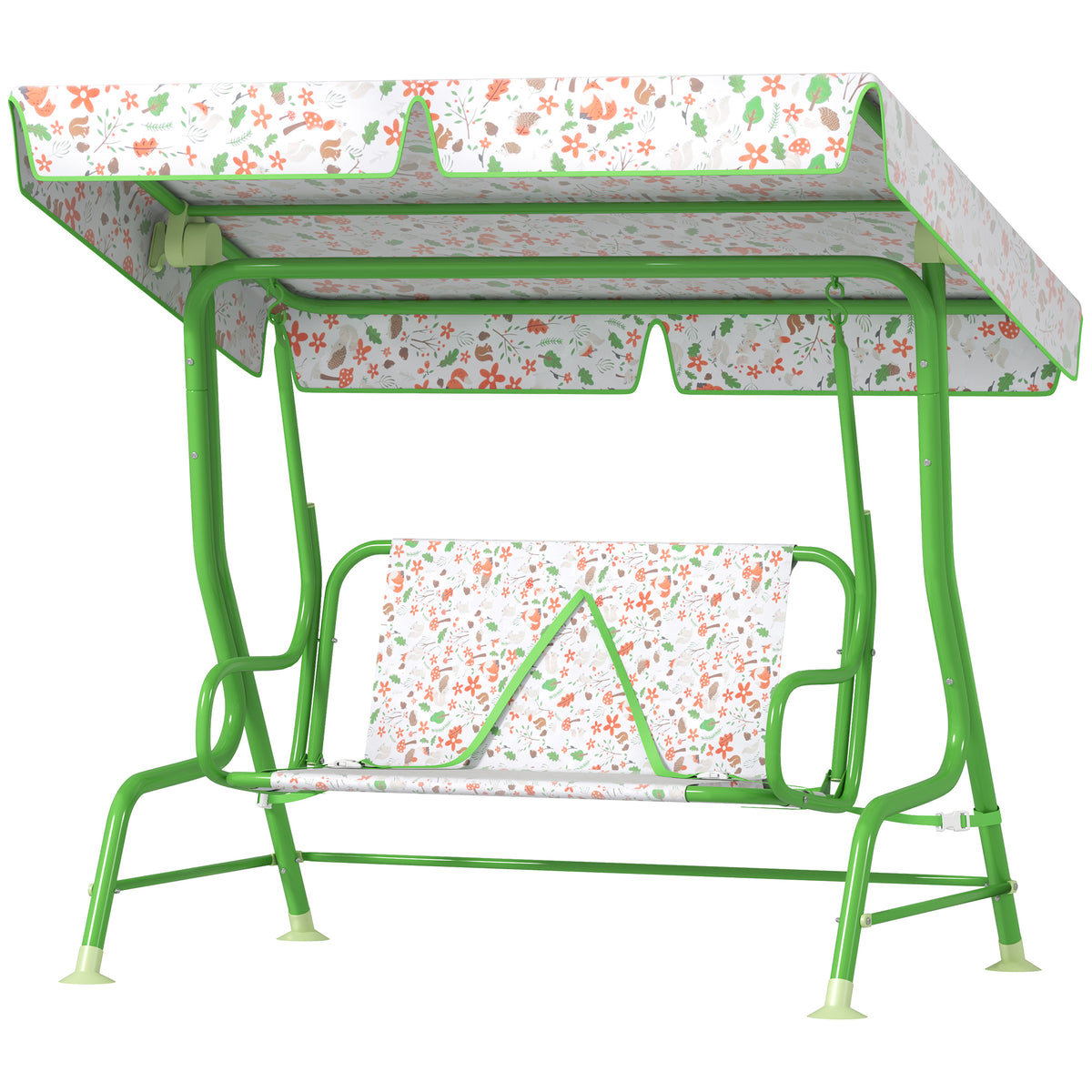 Qaba Kids Patio Swing Chair with Adjustable Canopy, Safety Belt for Patio, Garden, Poolside, Balcony, Green