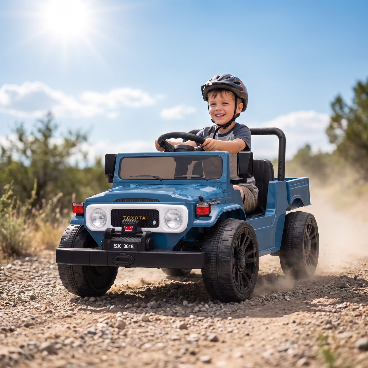Licensed Toyota FJ45 Pick Up Ride on Truck, 24V Kids Electric Car with Dual Motors, Up to 3.7MPH for Kids 3-8 Years Blue