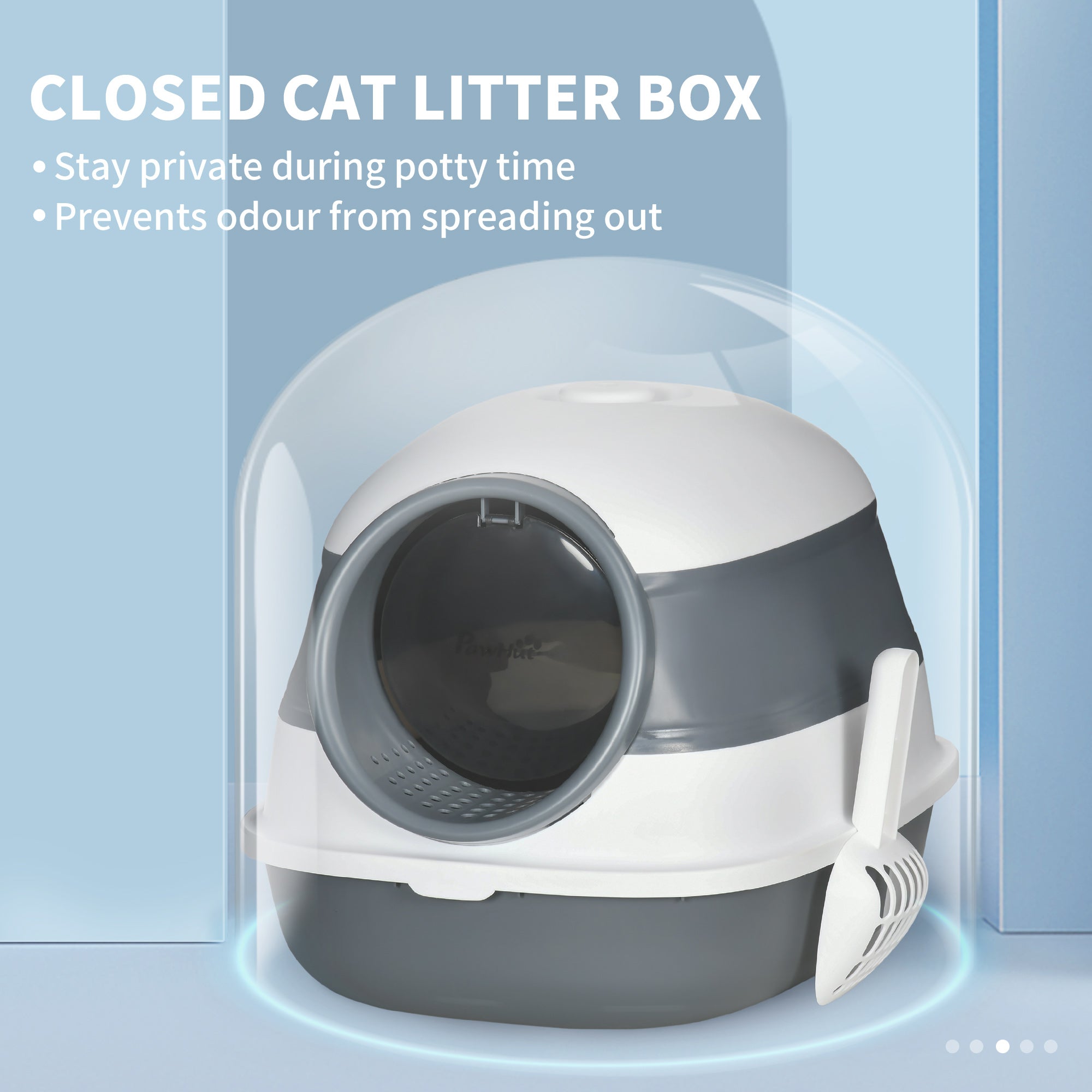 Dome Covered Cat Litter Box with Lid, White and Gray - White - Image 6