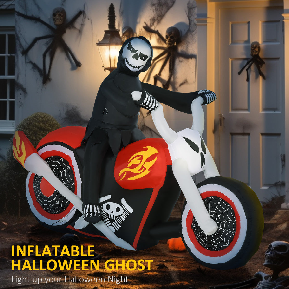 6' W Halloween Inflatables Outdoor Decorations Grim Ghost Biker, Blow Up LED Yard Decor for Garden, Lawn, Party, Holiday, Waterproof