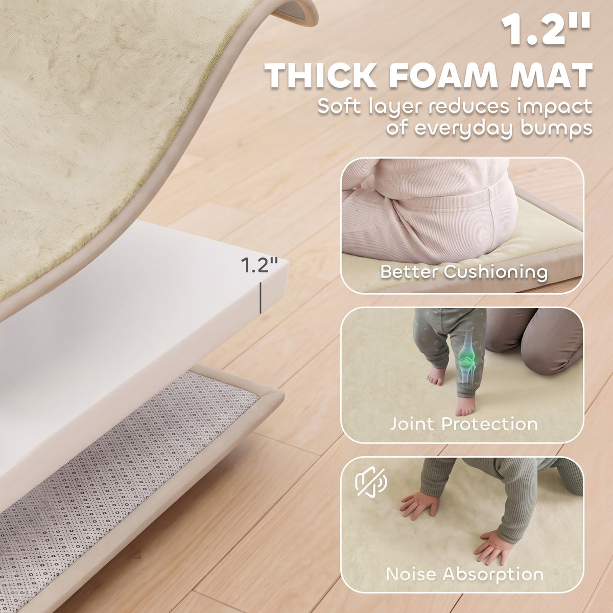 1.2" Thick Baby Play Mat, 110" x 79" Playpen Mat, Non-Slip, Water-Resistant, Soft Flannel for Crawling, Cream White