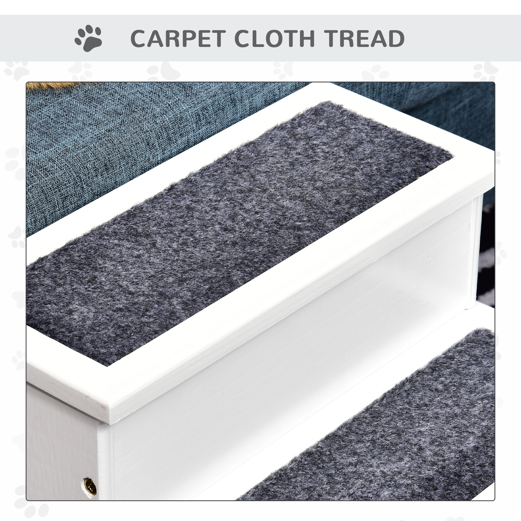 3 Step Wooden Carpeted Non Slip Pet Stairs Ramp for Cats and Small Dogs - White - White - Image 6