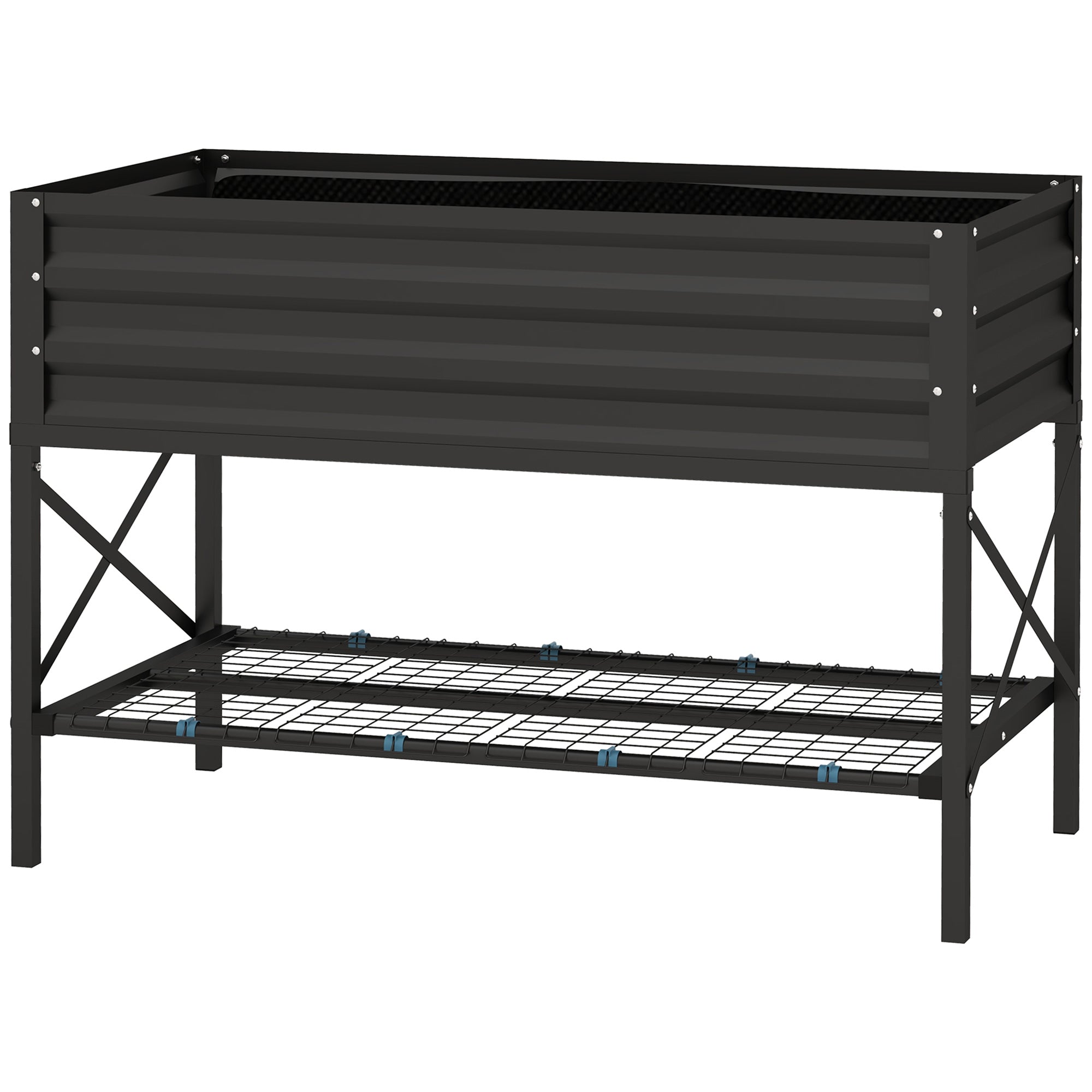 Galvanized Raised Garden Bed, Metal Planter Box with Legs, Storage Shelf and Bed Liner, Black - Black
