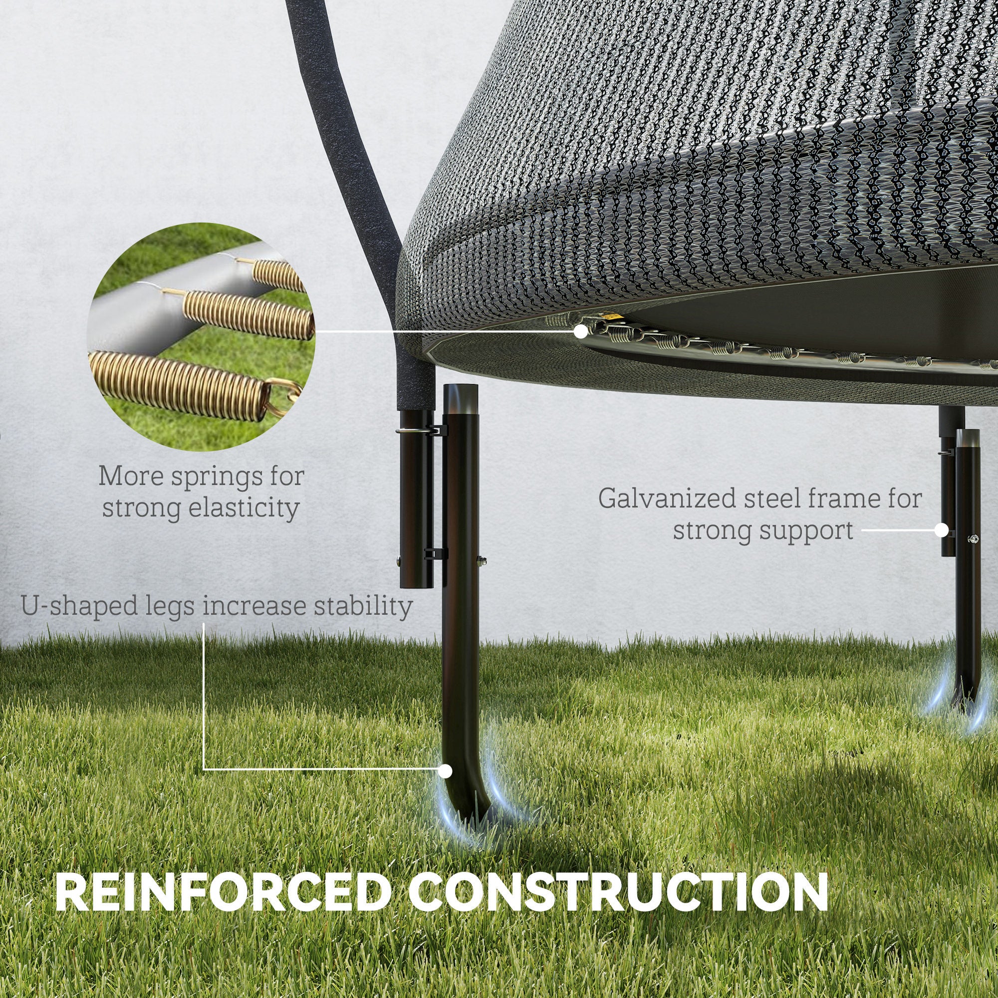 8ft Outdoor Trampoline with Net Enclosure, Curved Poles and Safety Pad, ASTM Approved, Black