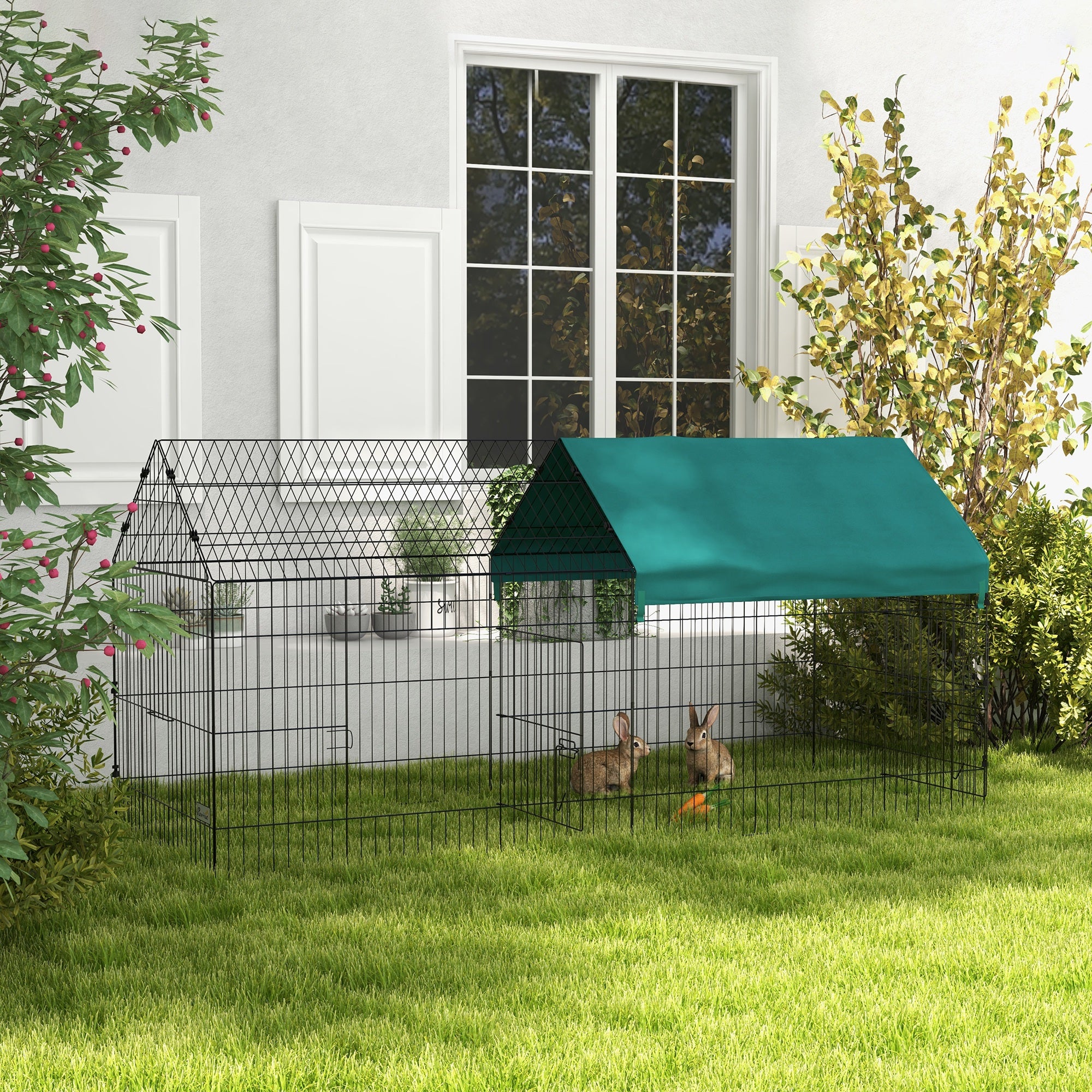 87" Small Animal Playpen with with Roof for Rabbits, Chicken, Chinchillas for Indoor/Outdoor Use, Green - Green - Image 2