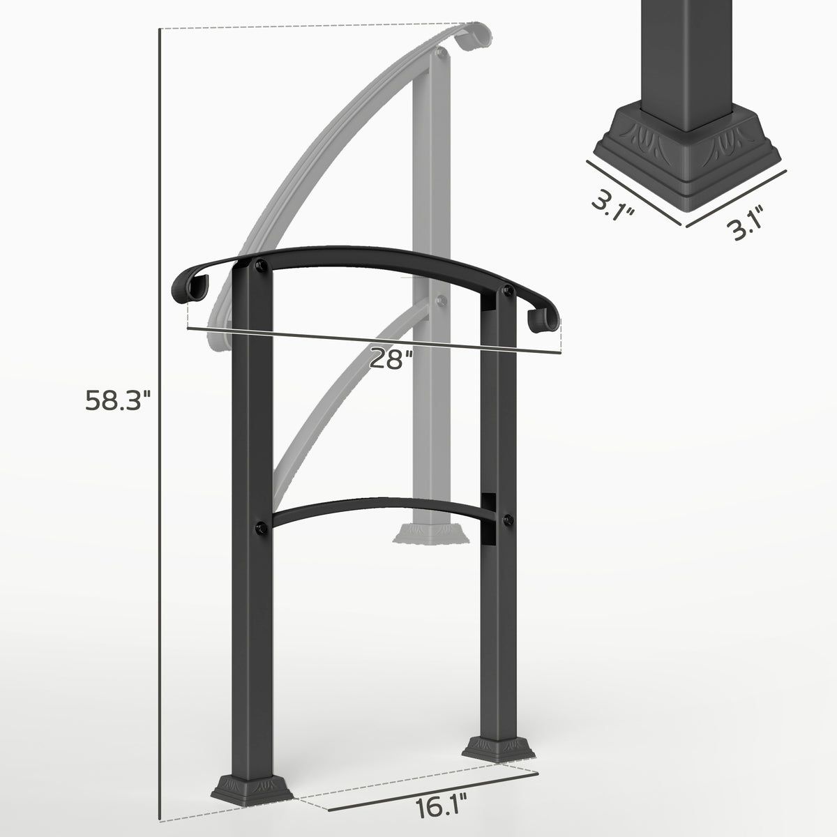1-3 Step Metal Handrails for Outdoor Steps, Porch Deck Stair Railing with Installation Kit for Concrete Steps, Black