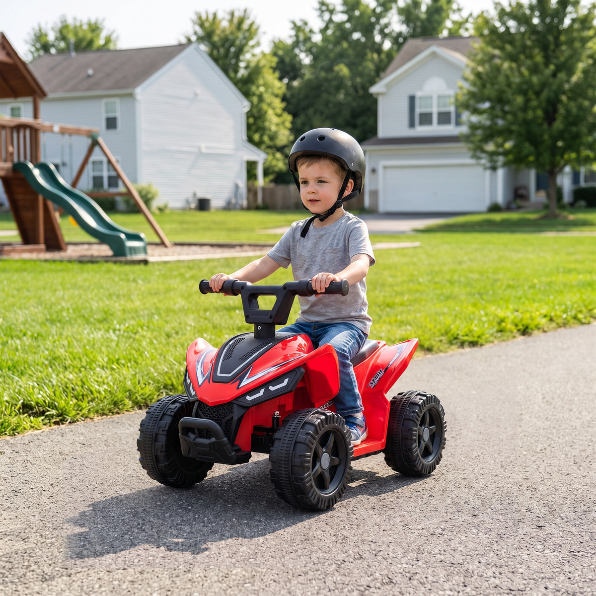 Kids ATV, 6V Battery Powered Kids Quad with 4 Wheeler, Handlebar Button Control, Max 1.2MPH, Max 55lbs Load, Red
