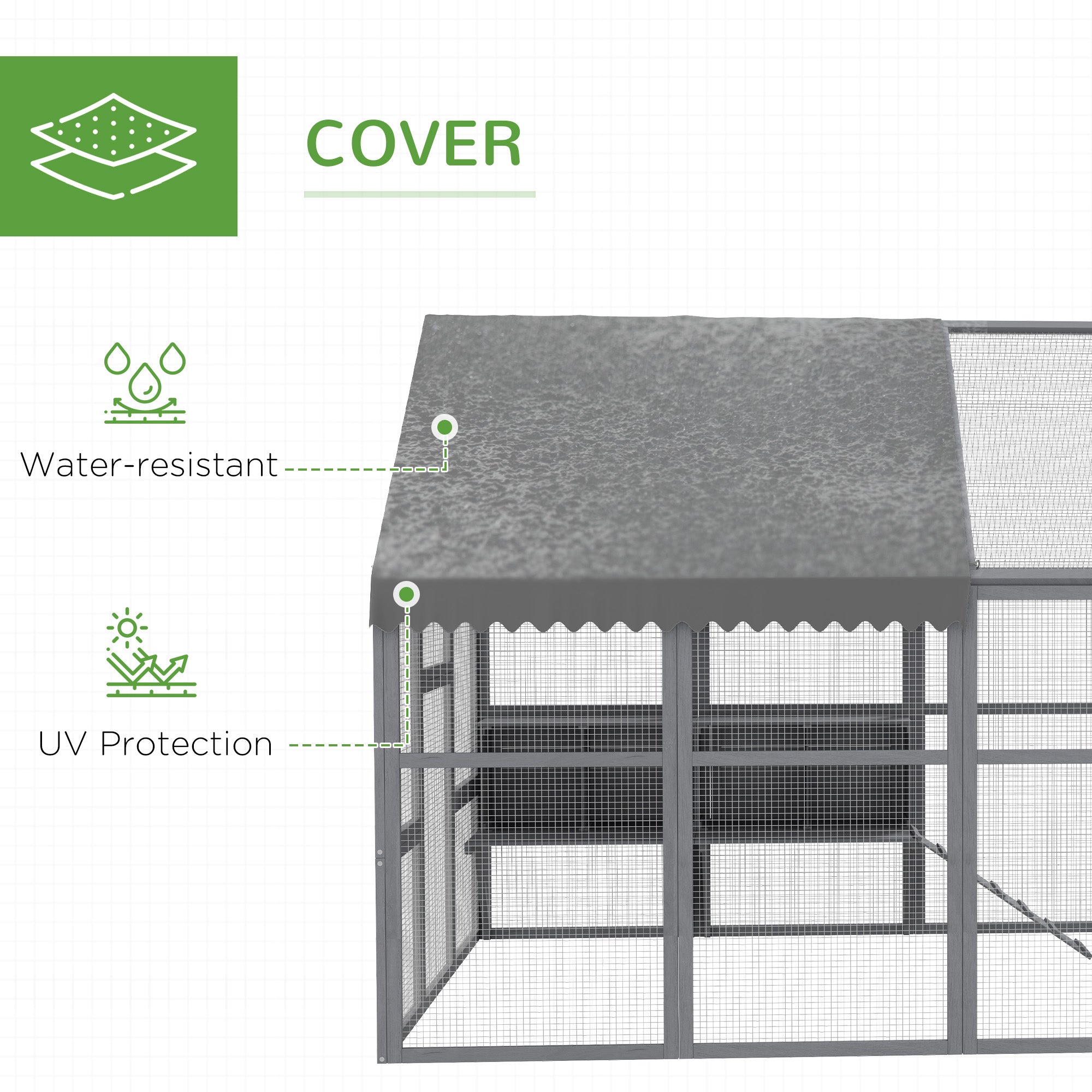 9' x 6' x 6' Large Chicken Coop with Nesting Box, Water-Resistant and Anti-UV Cover for 8-12 Chickens, Gray - Gray - Image 6