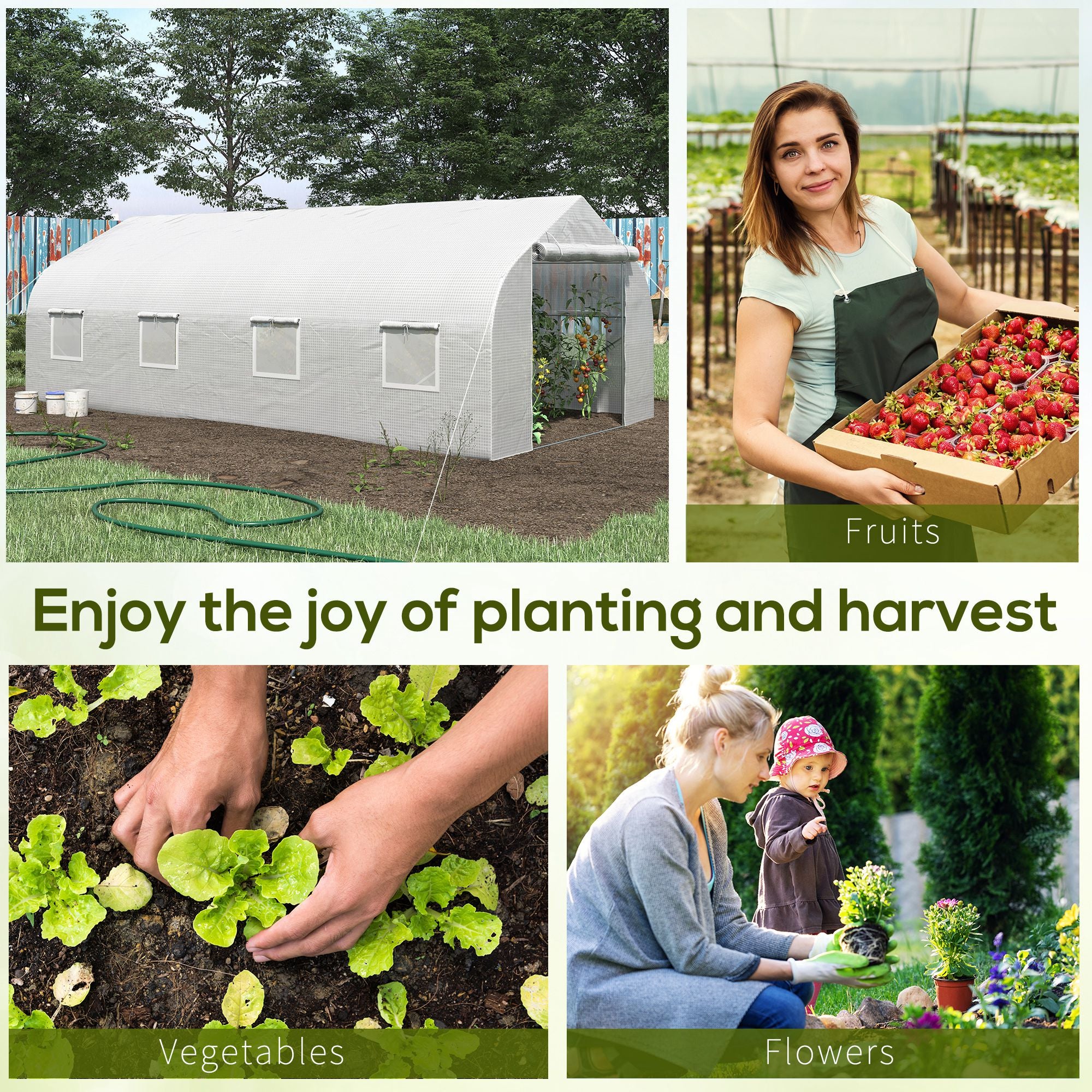 20' x 10' x 7' Walk-in Tunnel Greenhouse with Zippered Mesh Door & 8 Mesh Windows, Gardening Plant Hot House with Galvanized Steel Hoops, White - White - Image 8