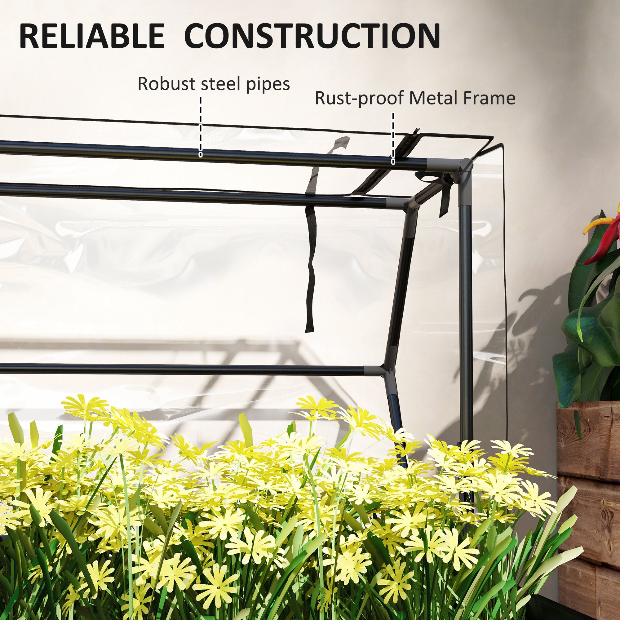 Elevated Garden Box with Greenhouse Cover, Raised Garden Bed with Legs and Drainage Hole for Vegetables, Black - Black - Image 7