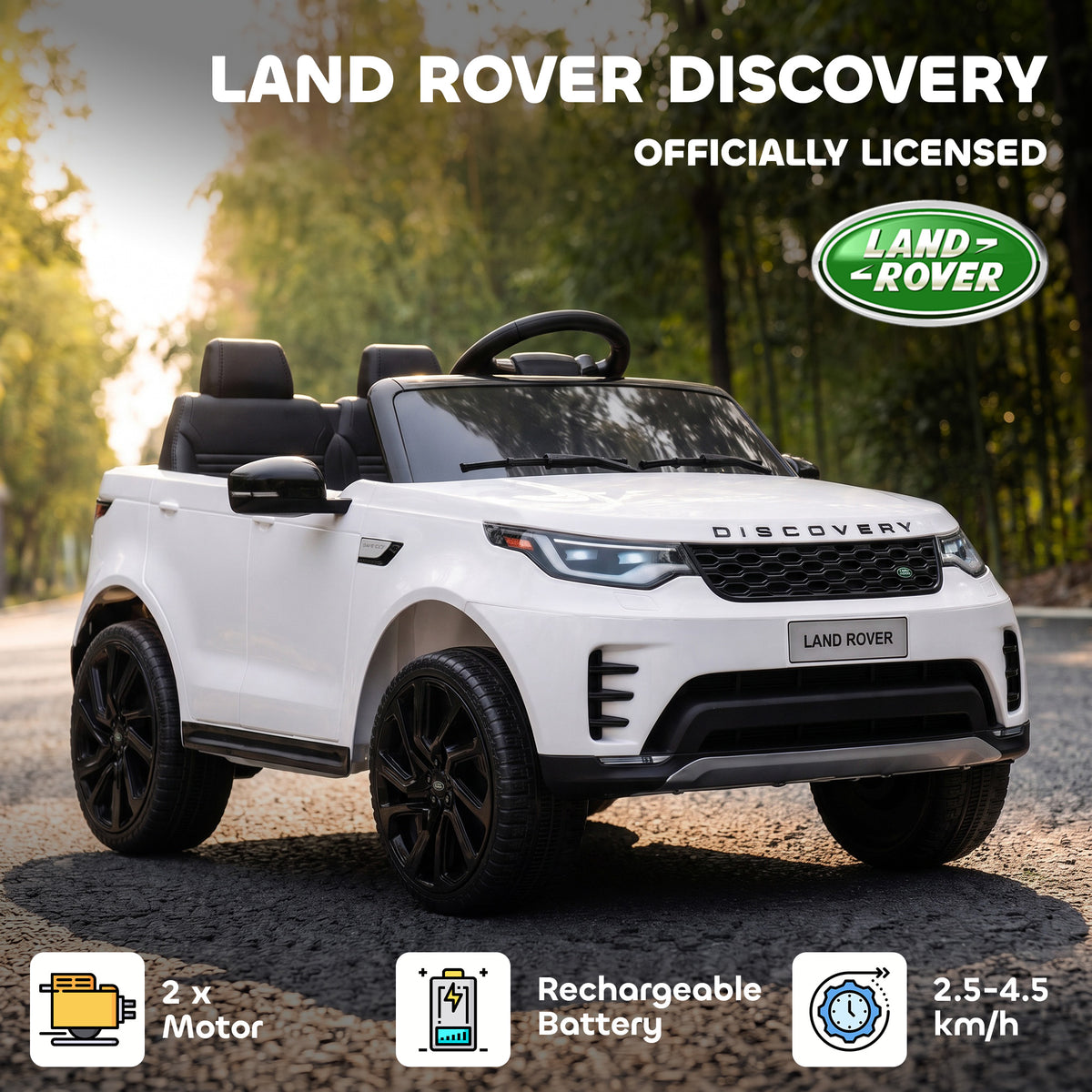 12V Electric Car for Kids, Licensed Land Rover Ride on Car with Parent Remote, Soft Start, 4 Wheel Suspension, White