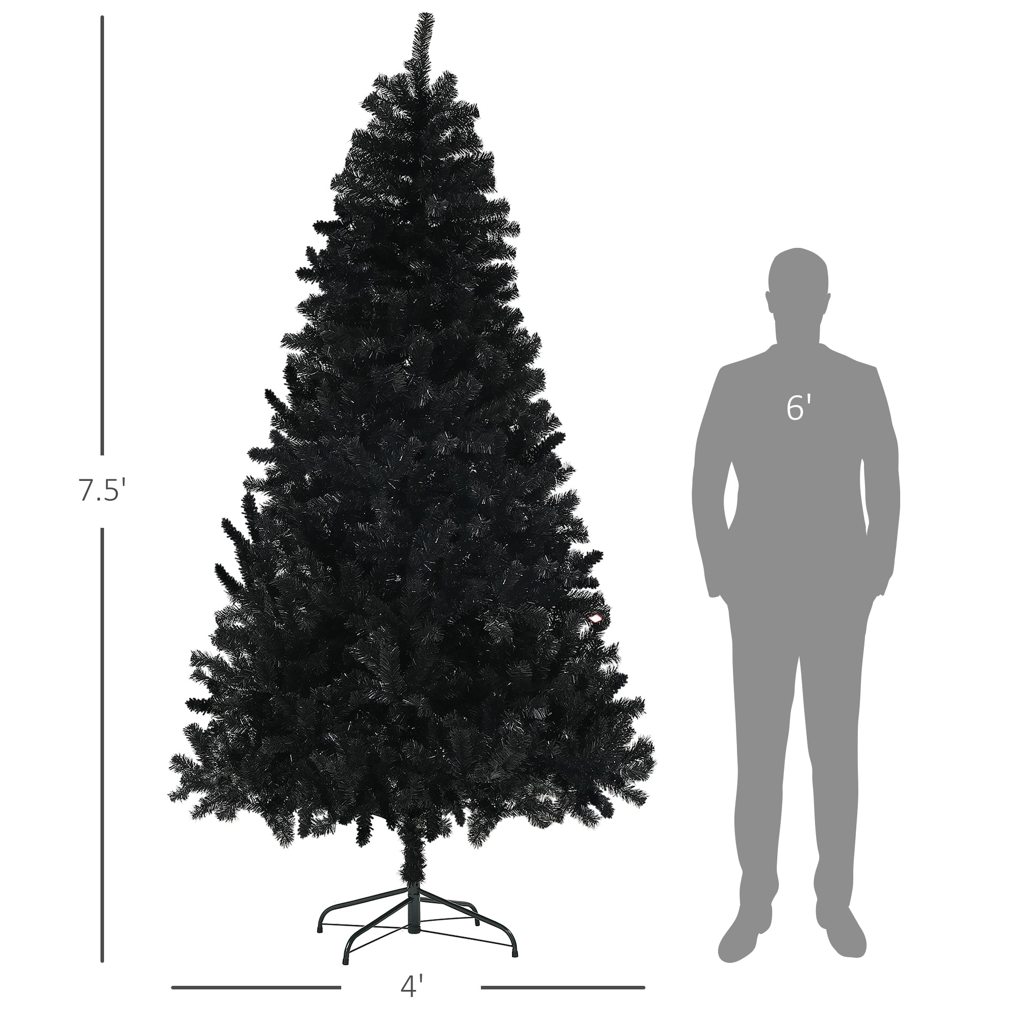 7.5ft Unlit Artificial Black Christmas Tree, Holiday Decor with 1346 Branch Tips, Auto Open and Steel Base