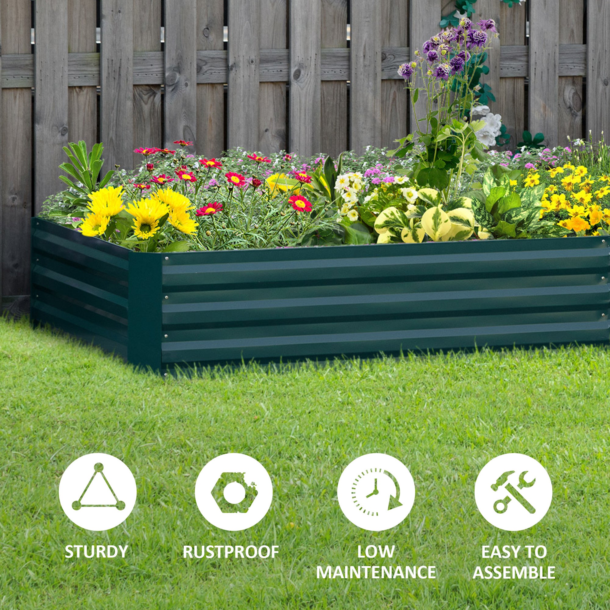 95" x 36" x 12" Galvanized Raised Garden Bed, Easy DIY and Cleaning for Growing Flowers, Herbs, Succulents, Green - Green - Image 6