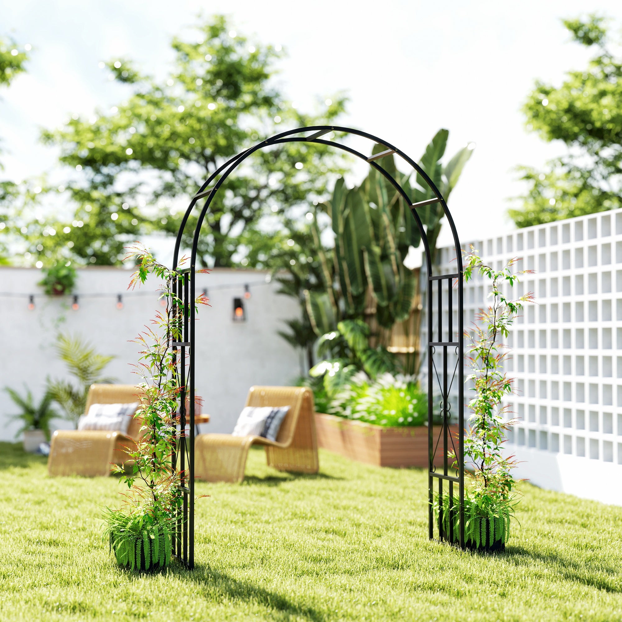 7.3ft Steel Garden Arch Trellis, Garden Arbor Trellis for Climbing Plants Roses Wisteria Vines, Flower Arch Wedding Arch Stand for Outdoor, Garden, Lawn, Backyard, Black - Black - Image 8