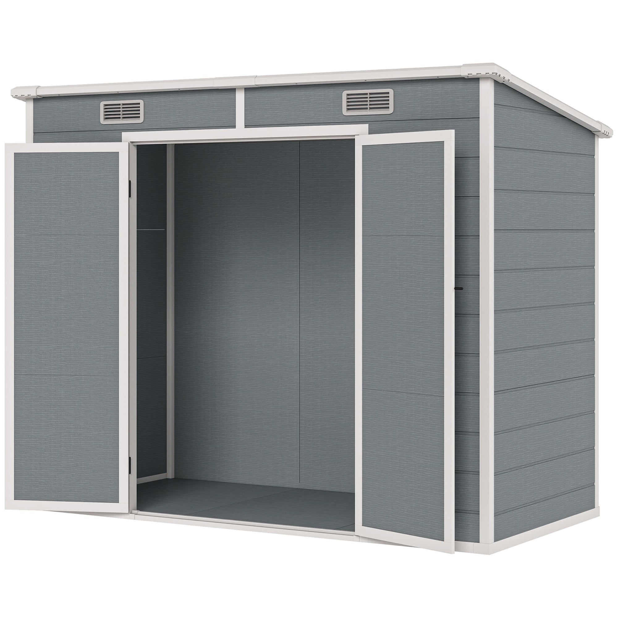 8' x 4' Plastic Outdoor Storage Shed with Floor, Window, Lockable Doors and Vents for Backyard Patio Lawn, Gray - Gray