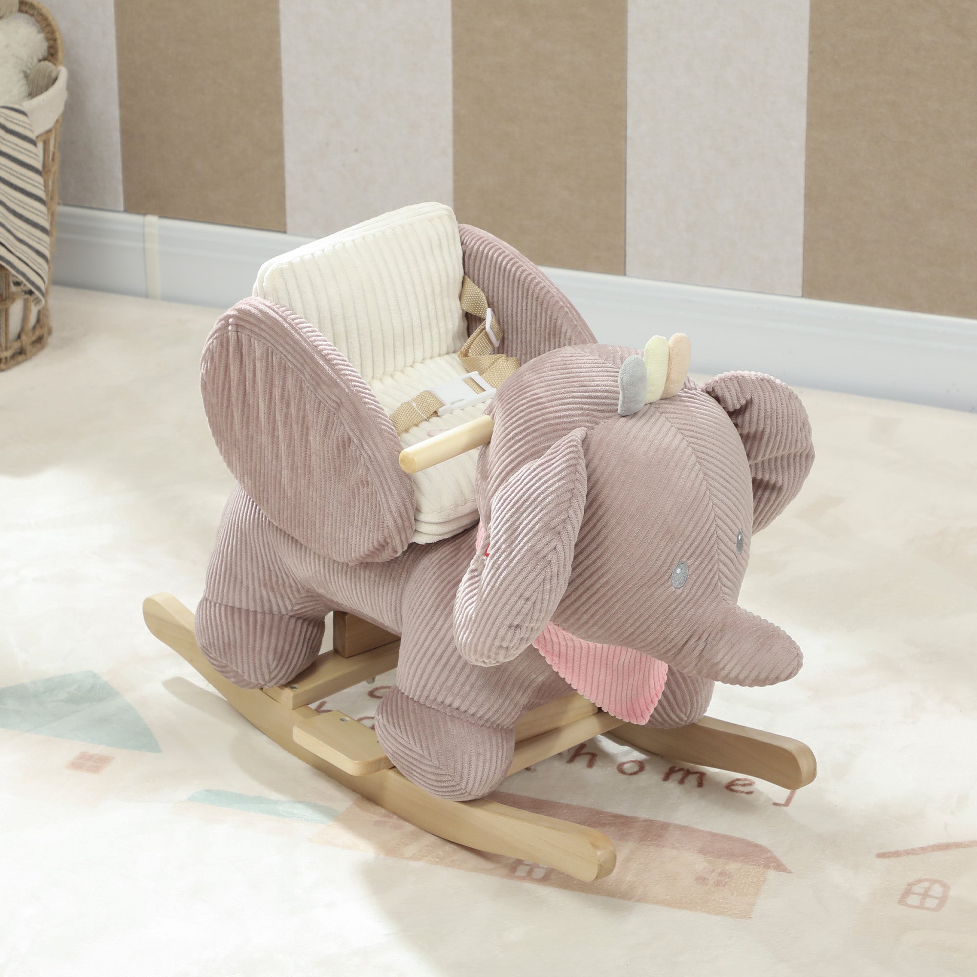 Baby Rocking Horse with Seat, Kids Ride On Toy with Realistic Elephant Sound and Safety Belt for 18 to 36 Months, Pink