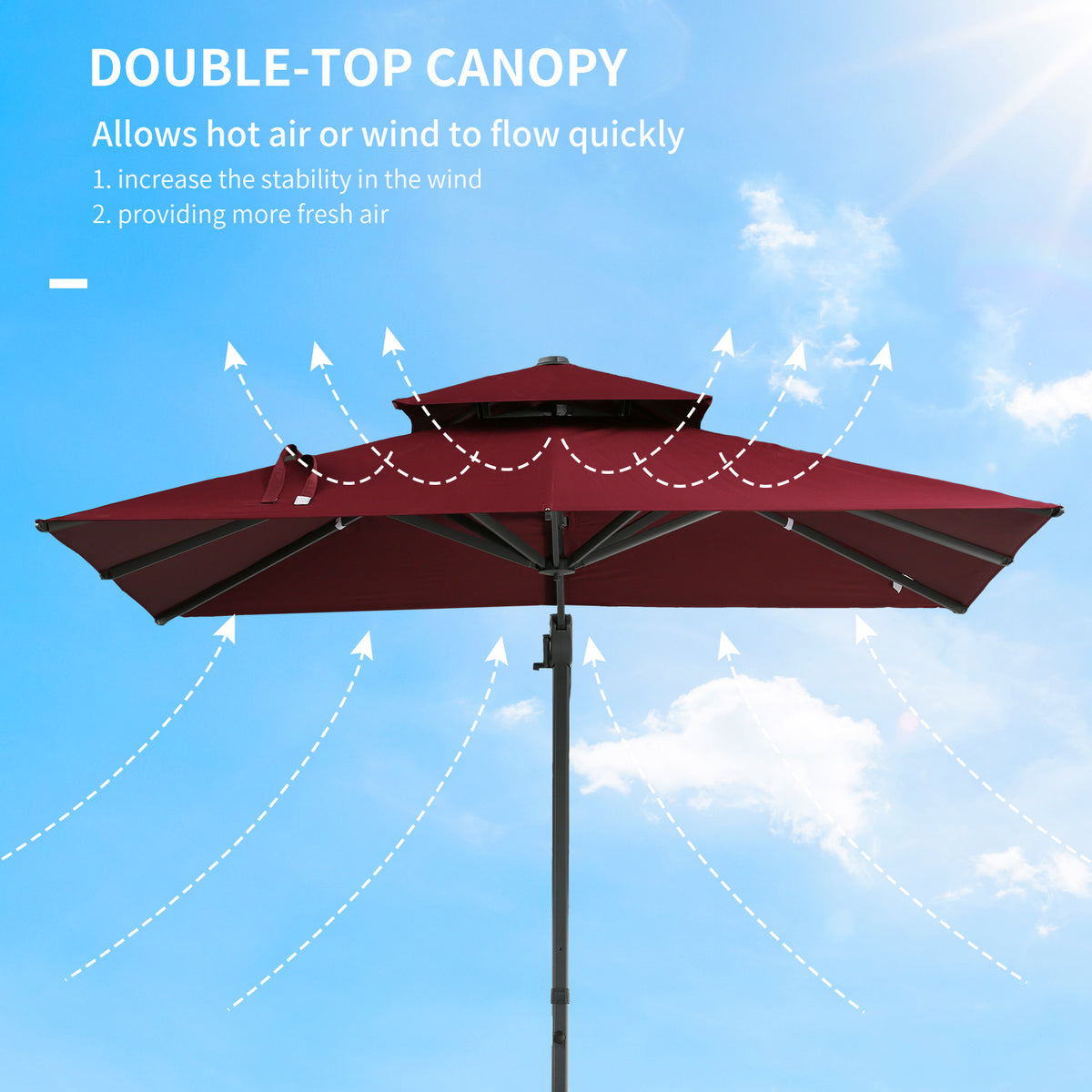10ft Offset Patio Umbrella, Hanging Cantilever Umbrella, Square Shape, Aluminum Cross Base, Tilt, 360-Degree Rotation, Red