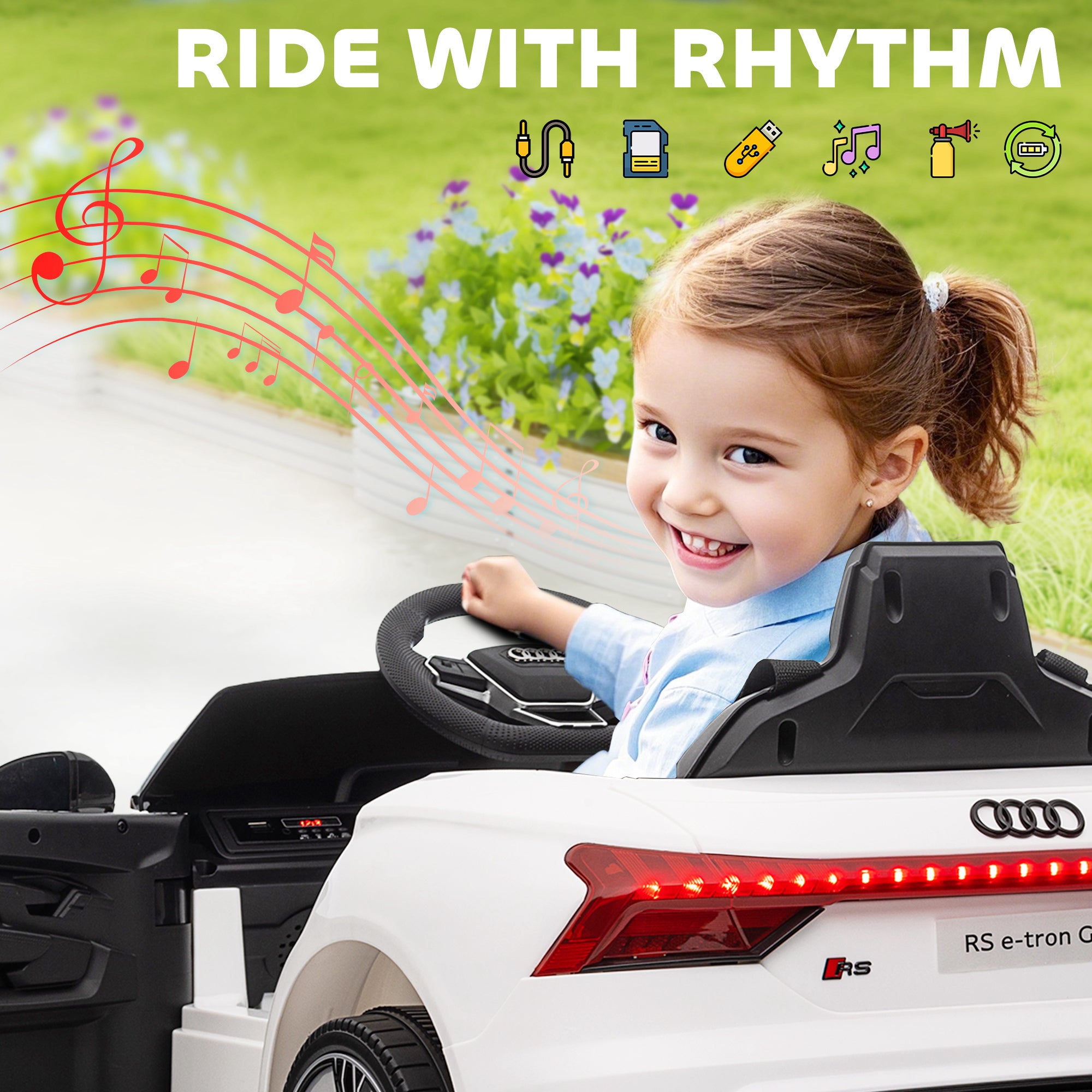 Licensed Audi RS e-tron GT 12V Ride On Car Truck for Kids, Electric Car Ride On Vehicle w/Parent Remote Control, Music, Lights, for Toddlers, White
