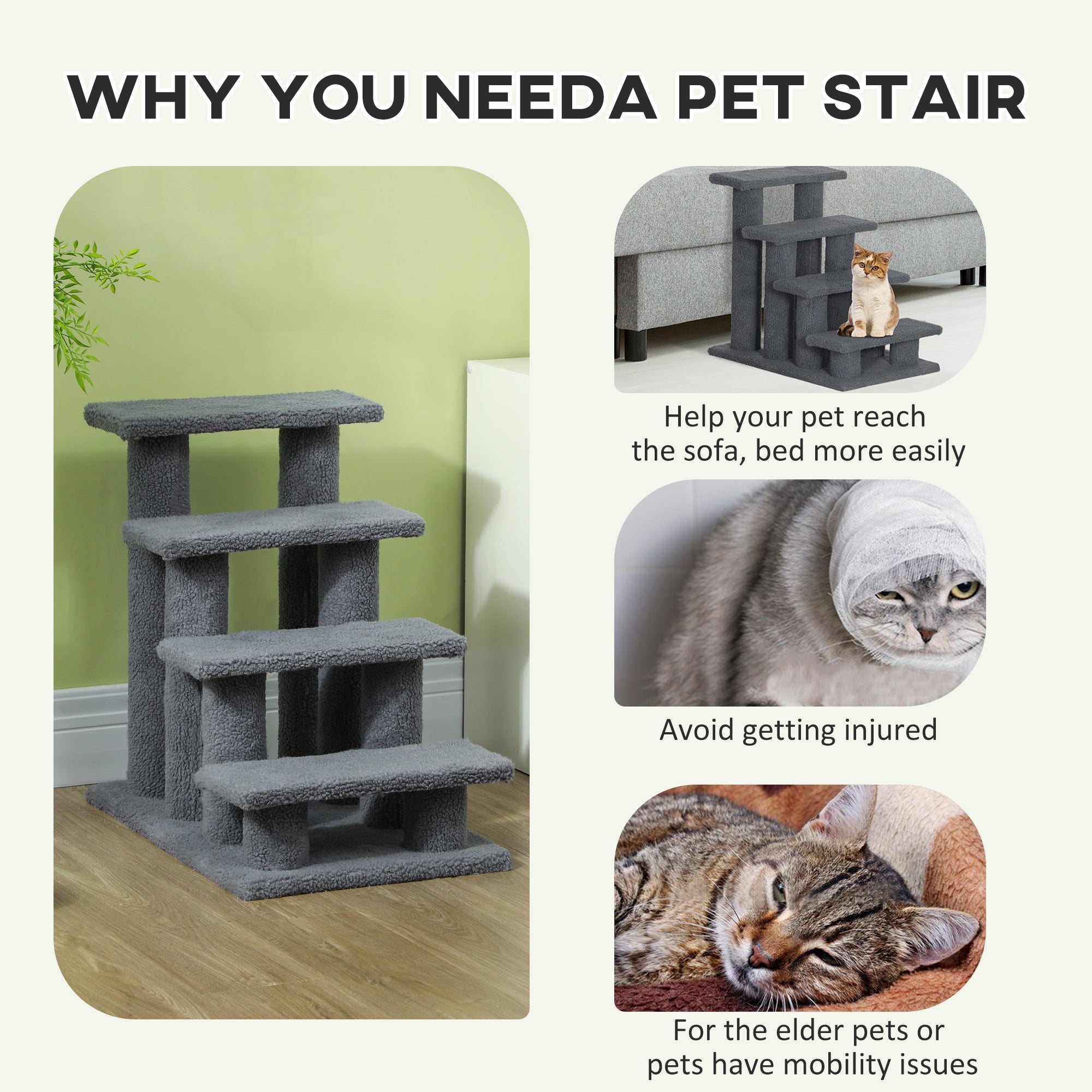 25" 4-Step Multi-Level Carpeted Cat Scratching Post Pet Stairs, Gray - Grey - Image 5