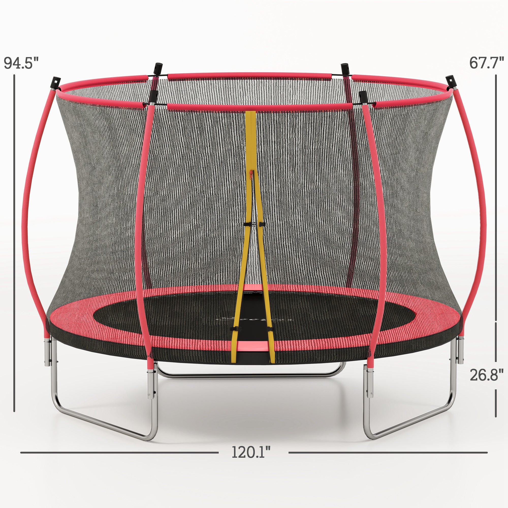 10ft Outdoor Trampoline with Net Enclosure, Curved Poles and Safety Pad, ASTM Approved, Red