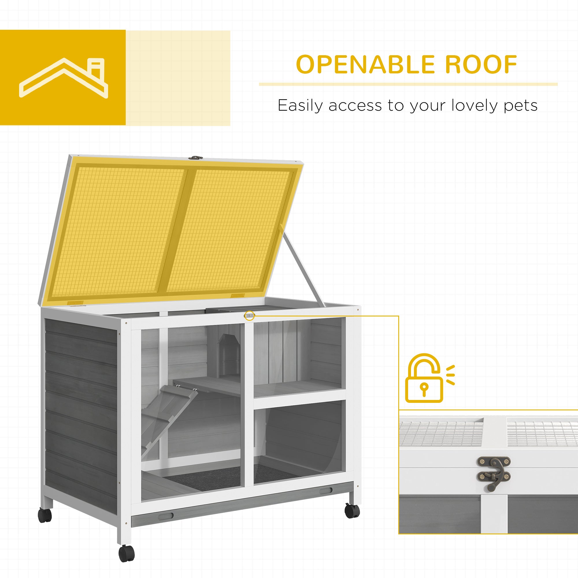 Desk/Table Sized Rabbit Hutch with Wheels - Grey - Image 5