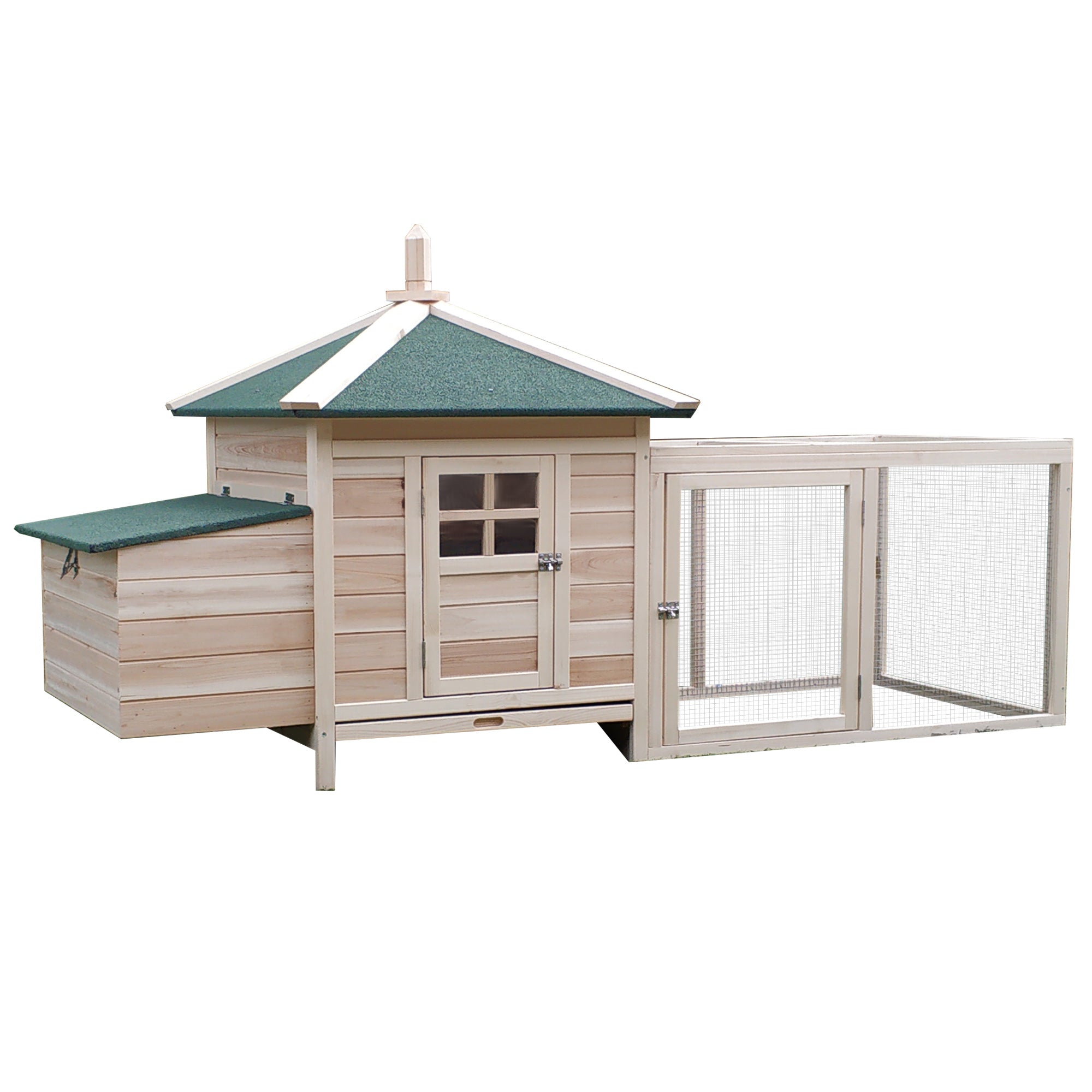 77" Wooden Chicken Coop with Nesting Box, Cute Outdoor Hen House with Removable Tray, Ramp Run, for Garden Backyard, Natural - Natural Wood