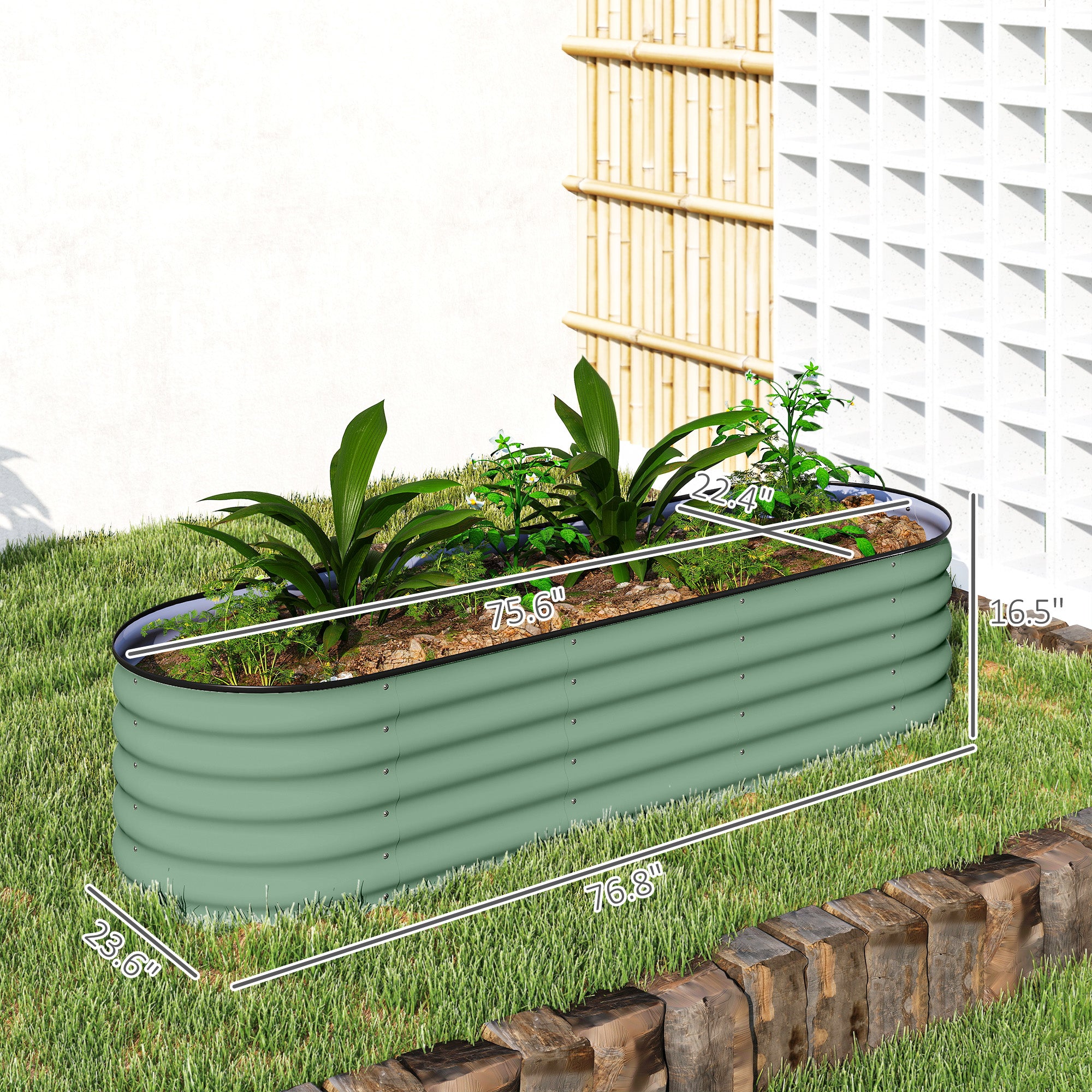 6.4' x 2' x 1.4' Galvanized Raised Garden Bed Kit, Metal Planter Box with Safety Edging, Green - Green - Image 3