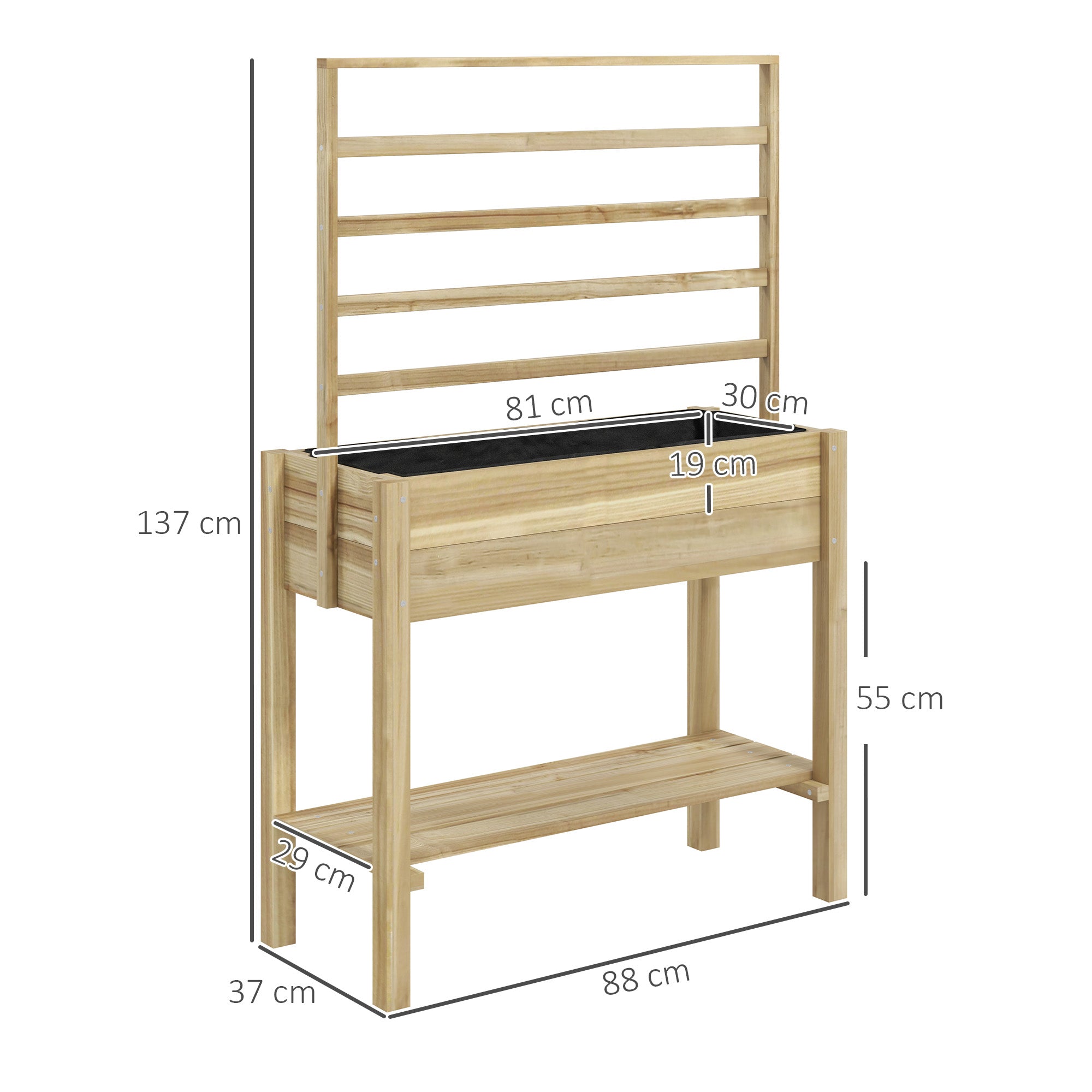 Wooden Raised Garden Bed with Trellis, Outdoor Planter Box with Storage Shelf for Vegetables, Flowers, Herbs - Natural Wood - Image 3